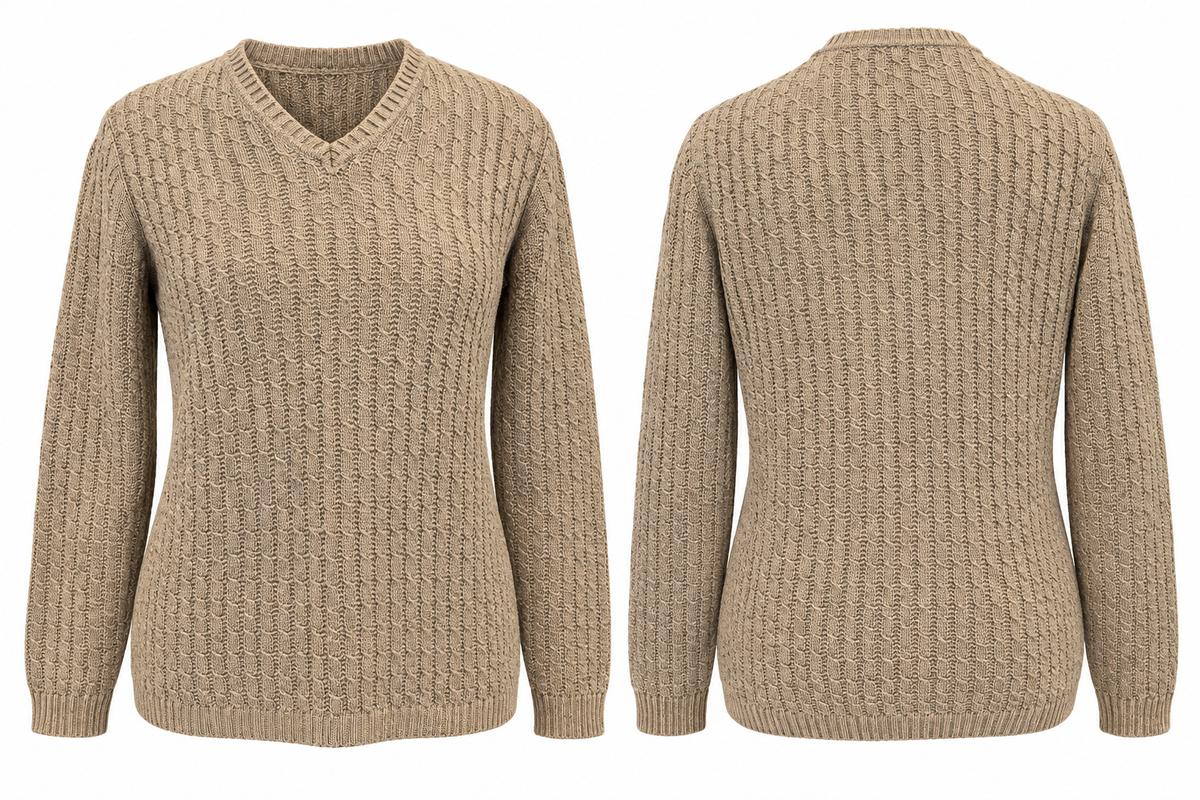 Vintage 90s Liz Claiborne Beige Textured Cable Knit V-Neck Sweater