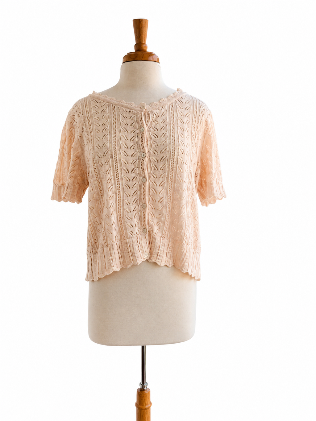 Susan Bristol 100% Cotton Pointelle Knit Cardigan Sweater