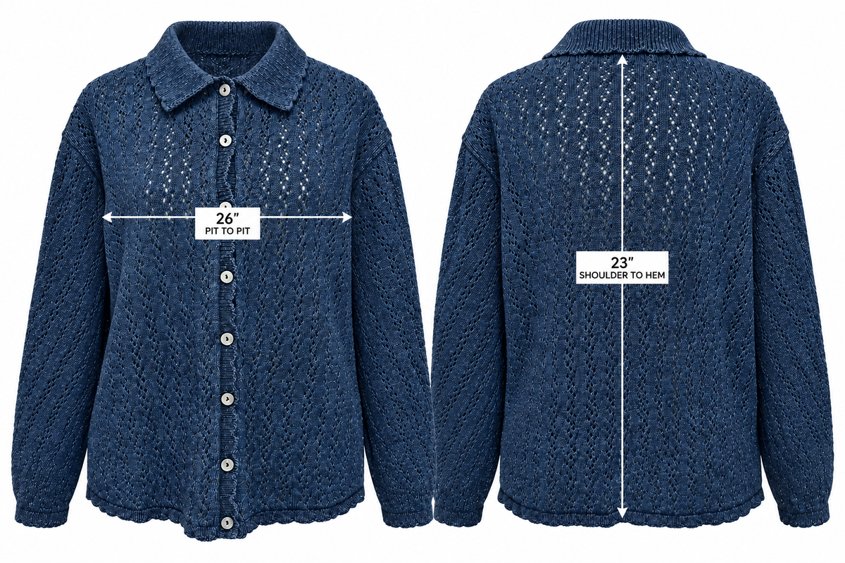 Vintage 90s L.L. Bean Blue Openwork Cotton Cardigan Sweater XL Made in Scotland