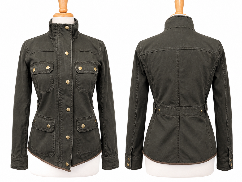 J.Crew 2018 Field Jacket s S Olive Green Resin Coated Cotton Utility 27584