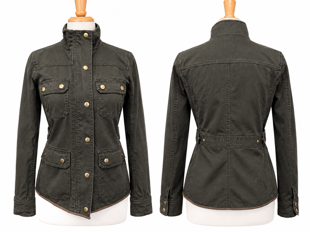 J.Crew 2018 Field Jacket s S Olive Green Resin Coated Cotton Utility 27584
