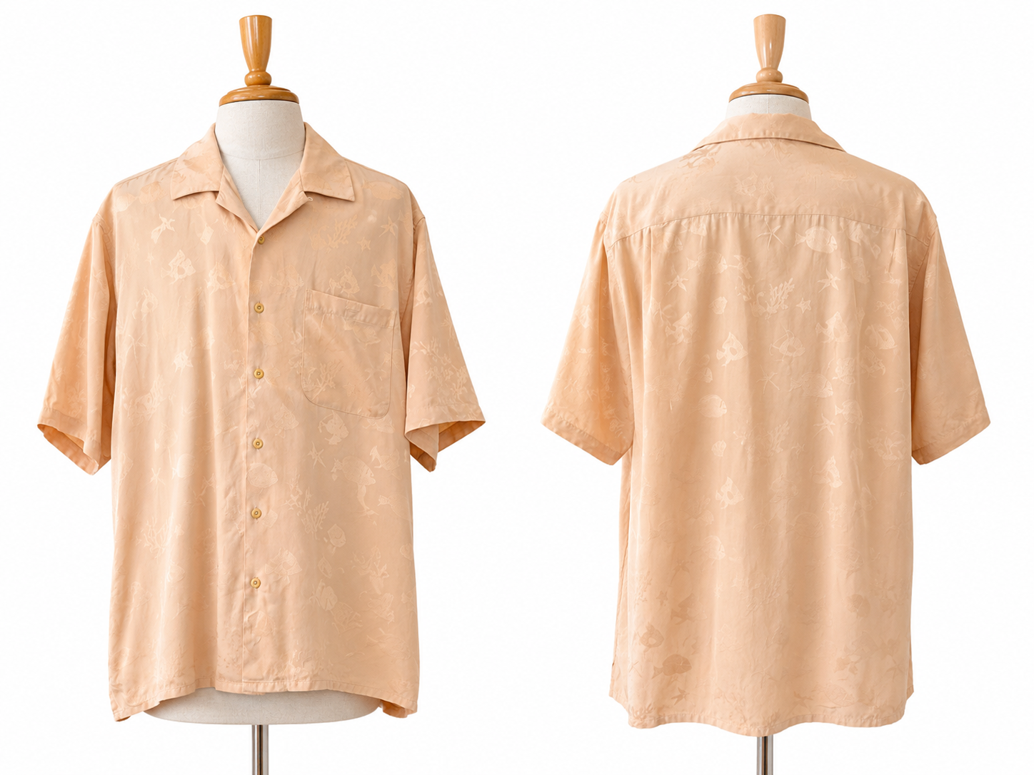 Riscatto Men's XL 100% Silk Peach Jacquard Tropical Fish Camp Shirt