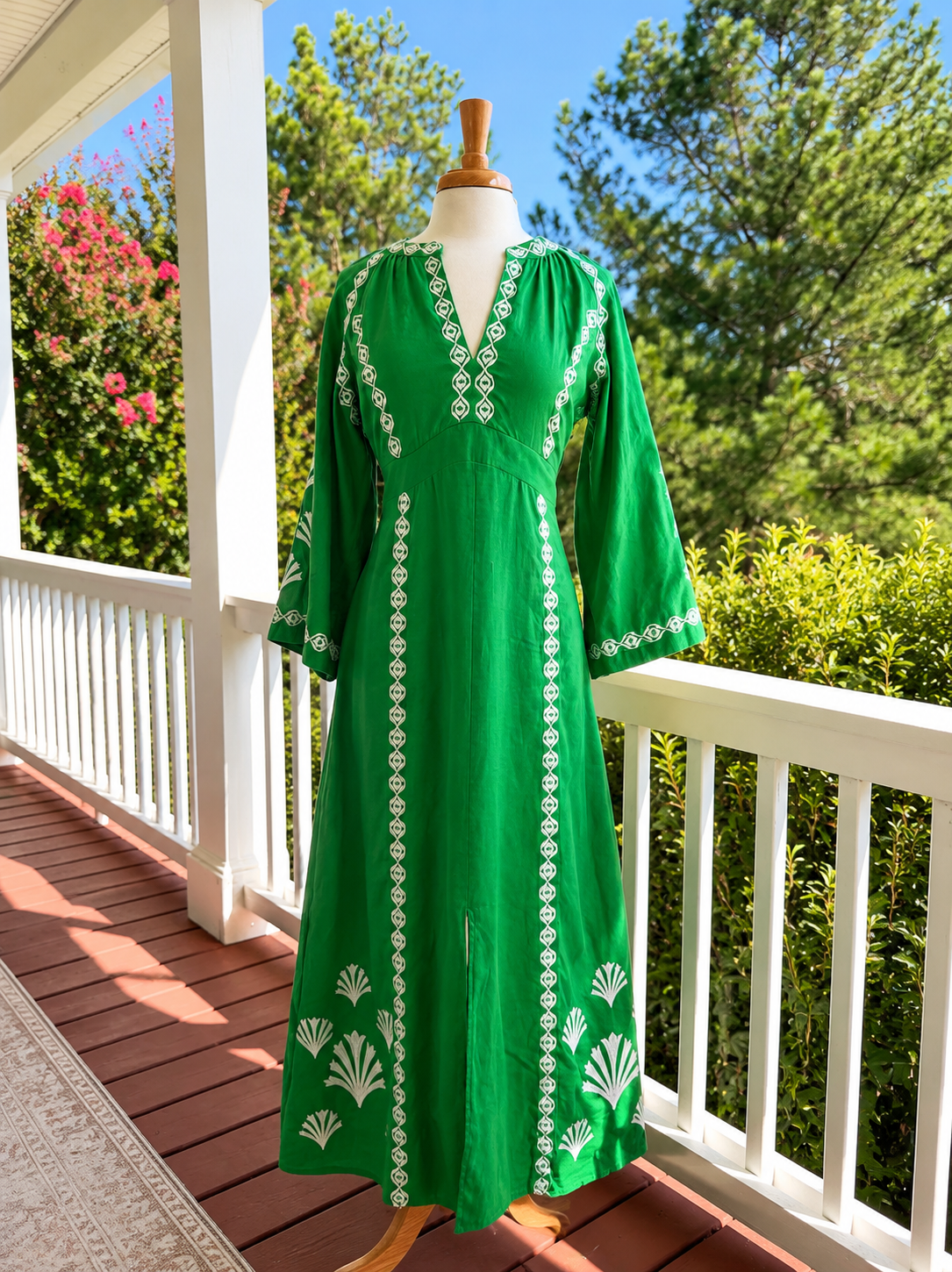 Boden Linen Embroidered Green MaxiDress