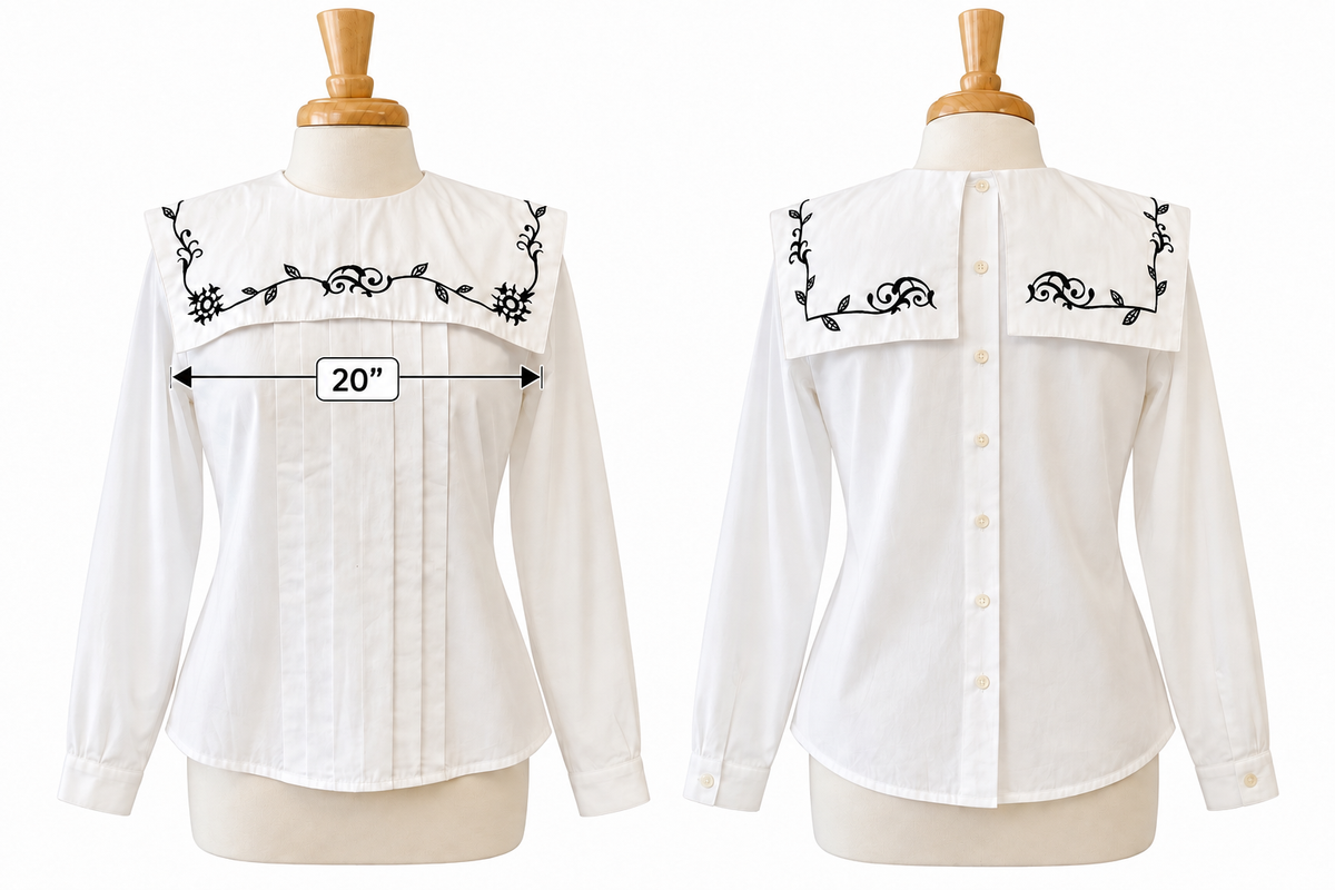 Vintage Bryn Connelly White Cotton Embroidered Sailor Collar Blouse Vintage Size 10 NWT