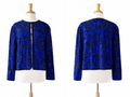 Vintage Scala Silk Beaded Sequin Jacket Blue Black Evening Part Art Deco M