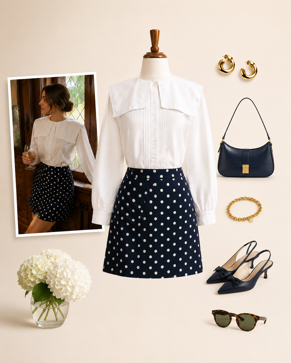 J. Crew Navy White Polka Dot Skirt Women's Size 4 Pleated A-Line