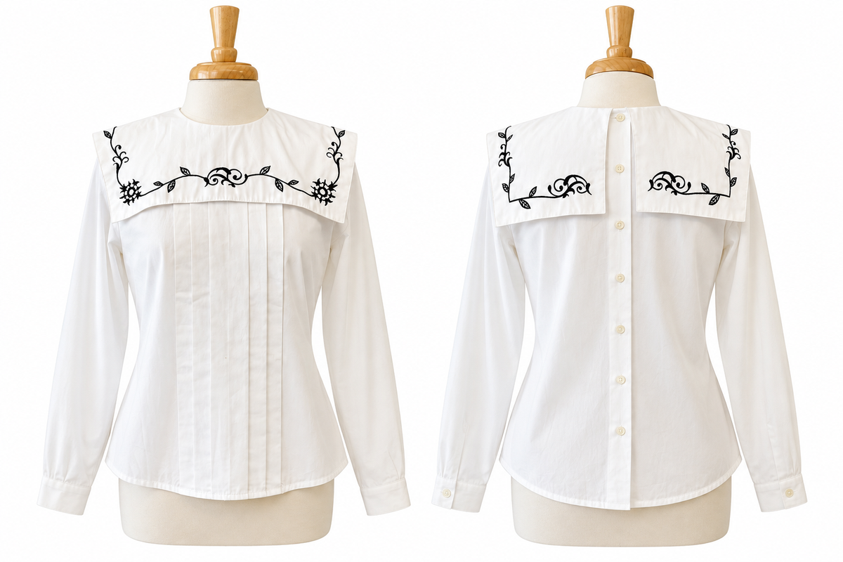 Vintage Bryn Connelly White Cotton Embroidered Sailor Collar Blouse Vintage Size 10 NWT