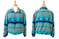Vintage FUDA International 100% Silk Jacket Women's L Blue Green Geometric