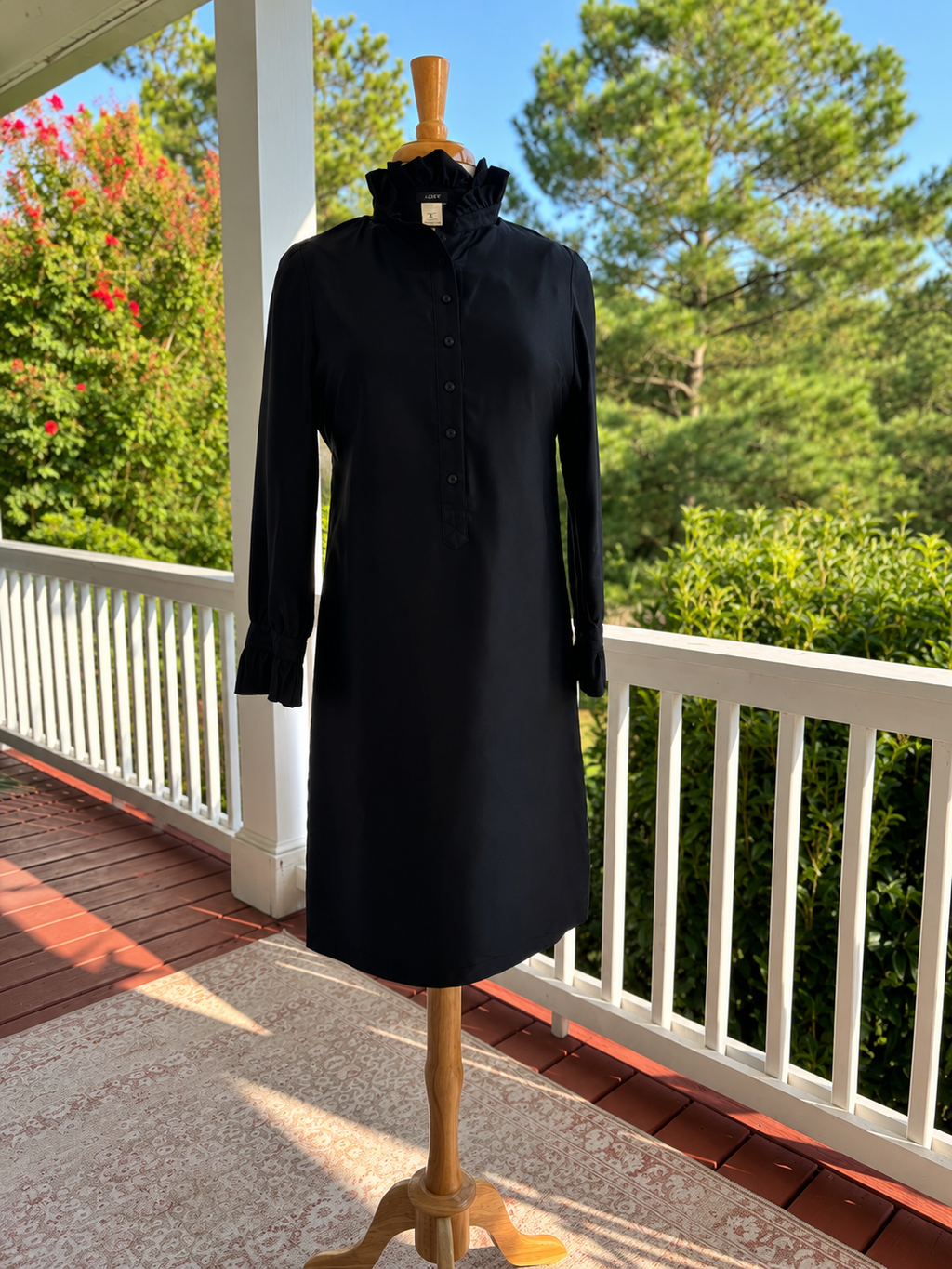 J Crew 100% Silk Black Ruffle Collar Dress Women's Size 0