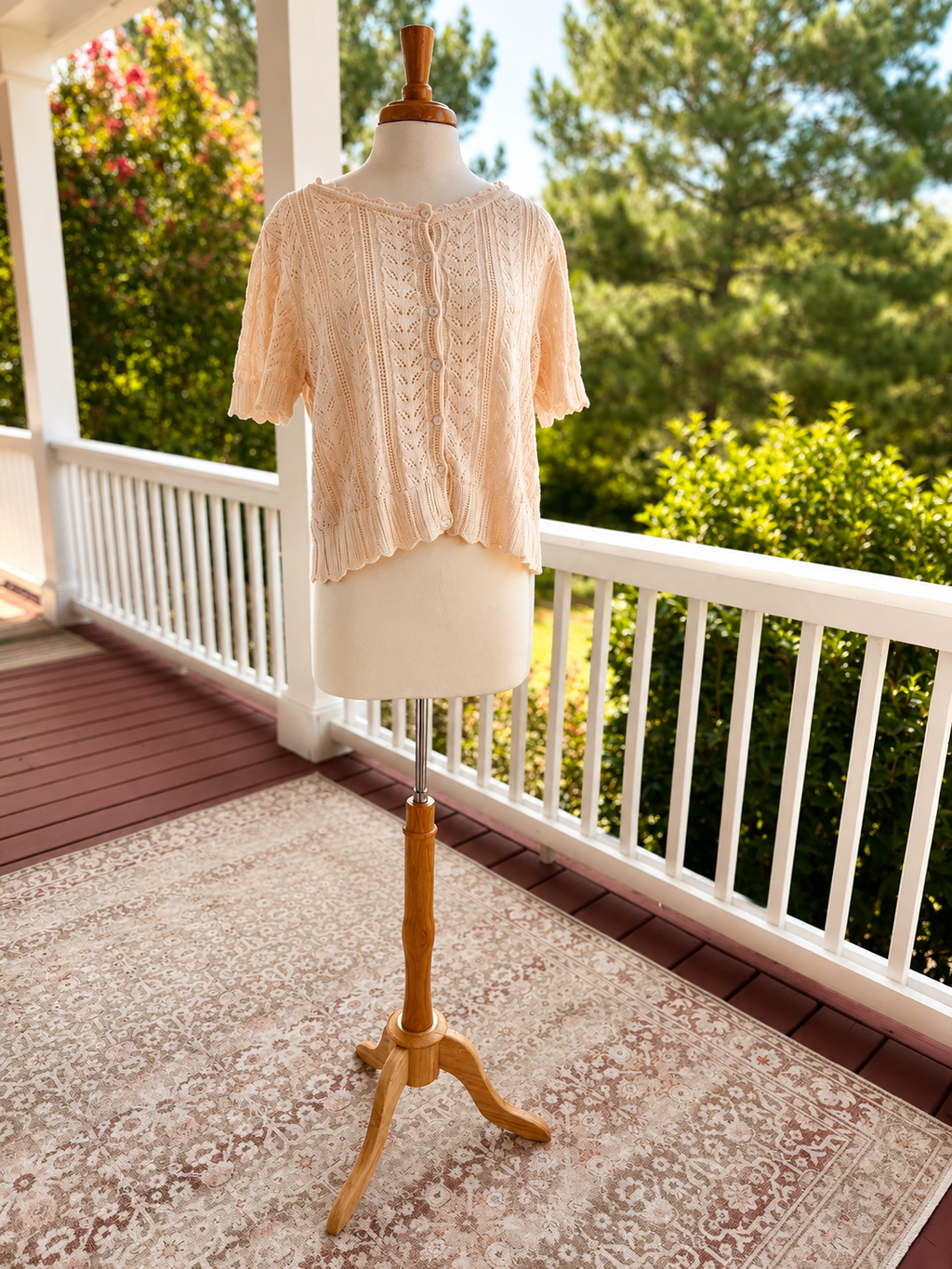 Susan Bristol 100% Cotton Pointelle Knit Cardigan Sweater