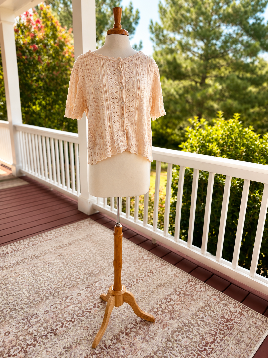 Susan Bristol 100% Cotton Pointelle Knit Cardigan Sweater