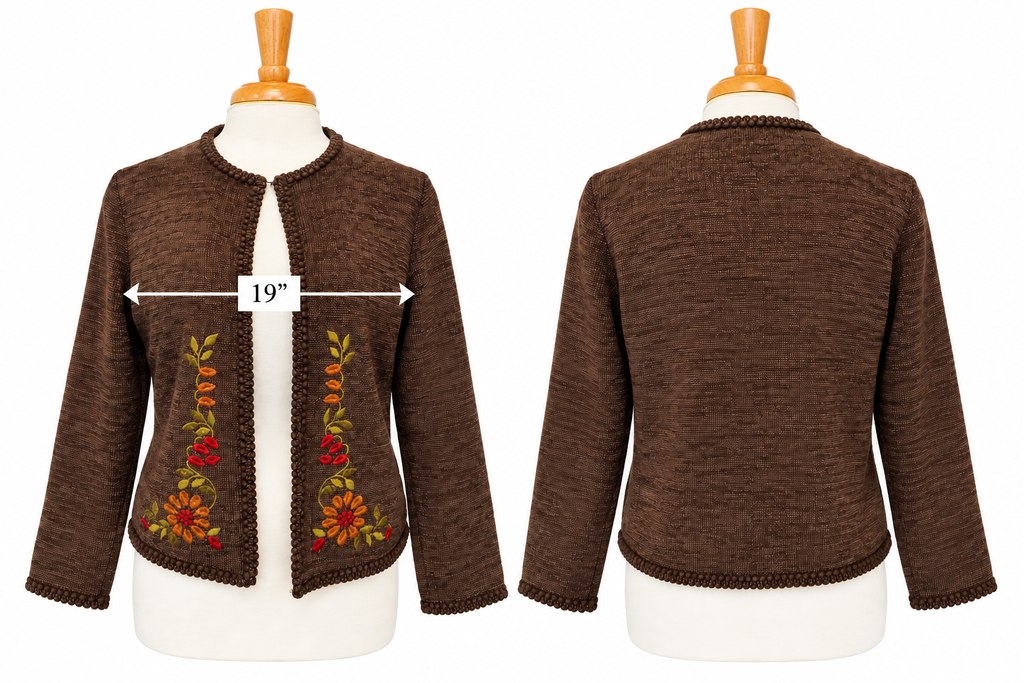 Vintage Koret Brown Embroidered Floral Cardigan Medium