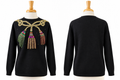 Vintage P.A. International Black Beaded Tassel Sweater Size Large-80s/90s