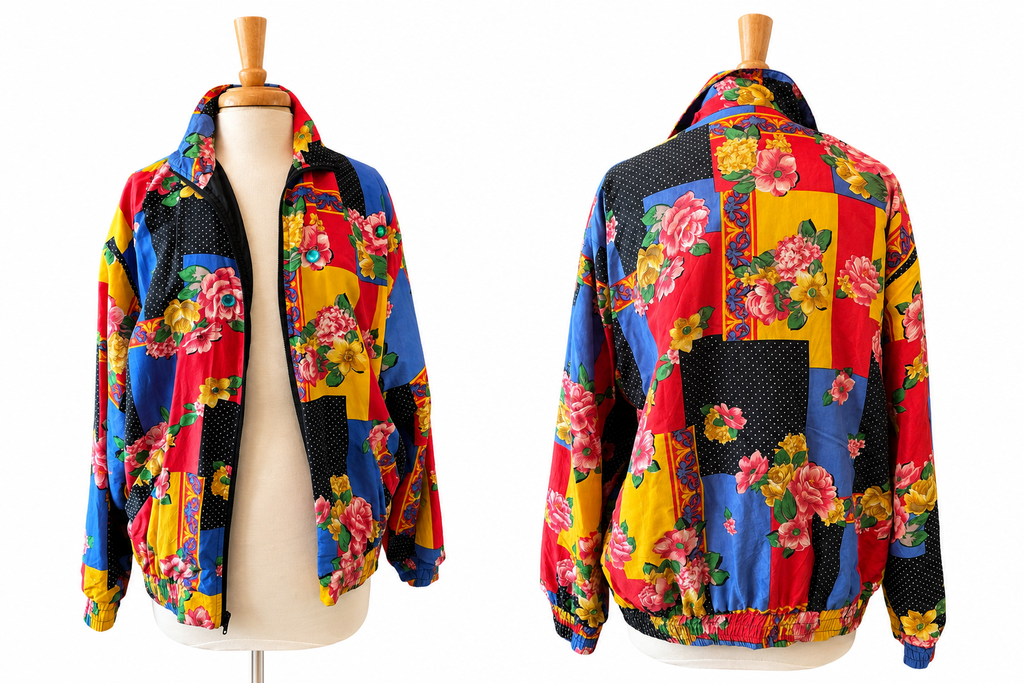 Vintage Shangrila Silk 100% Silk Bomber Jacket M Floral Patchwork Jeweled