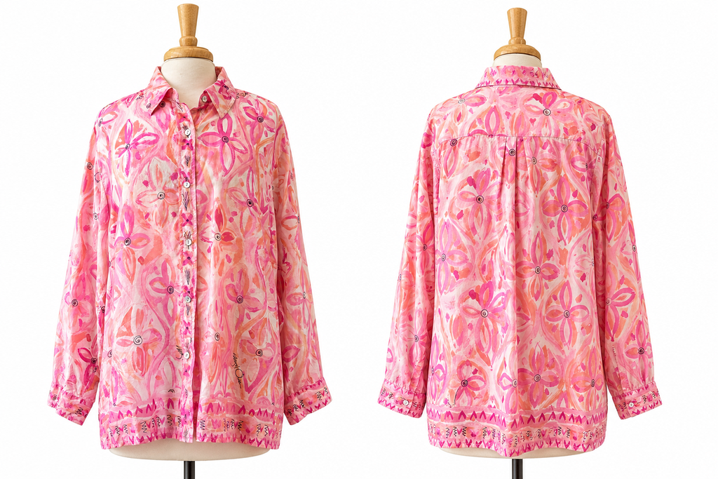 Sigrid Olsen Collection 100% Silk Pink Floral Button-Up Blouse Women's 1X