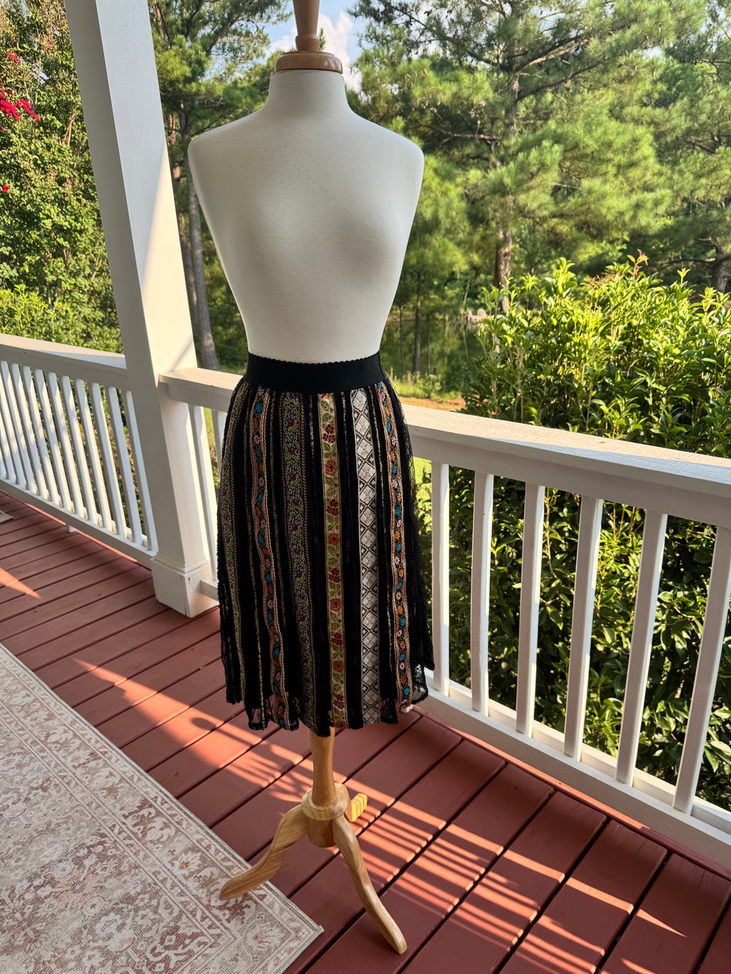 V Cristina Bohemian Stripe Lace Midi Skirt