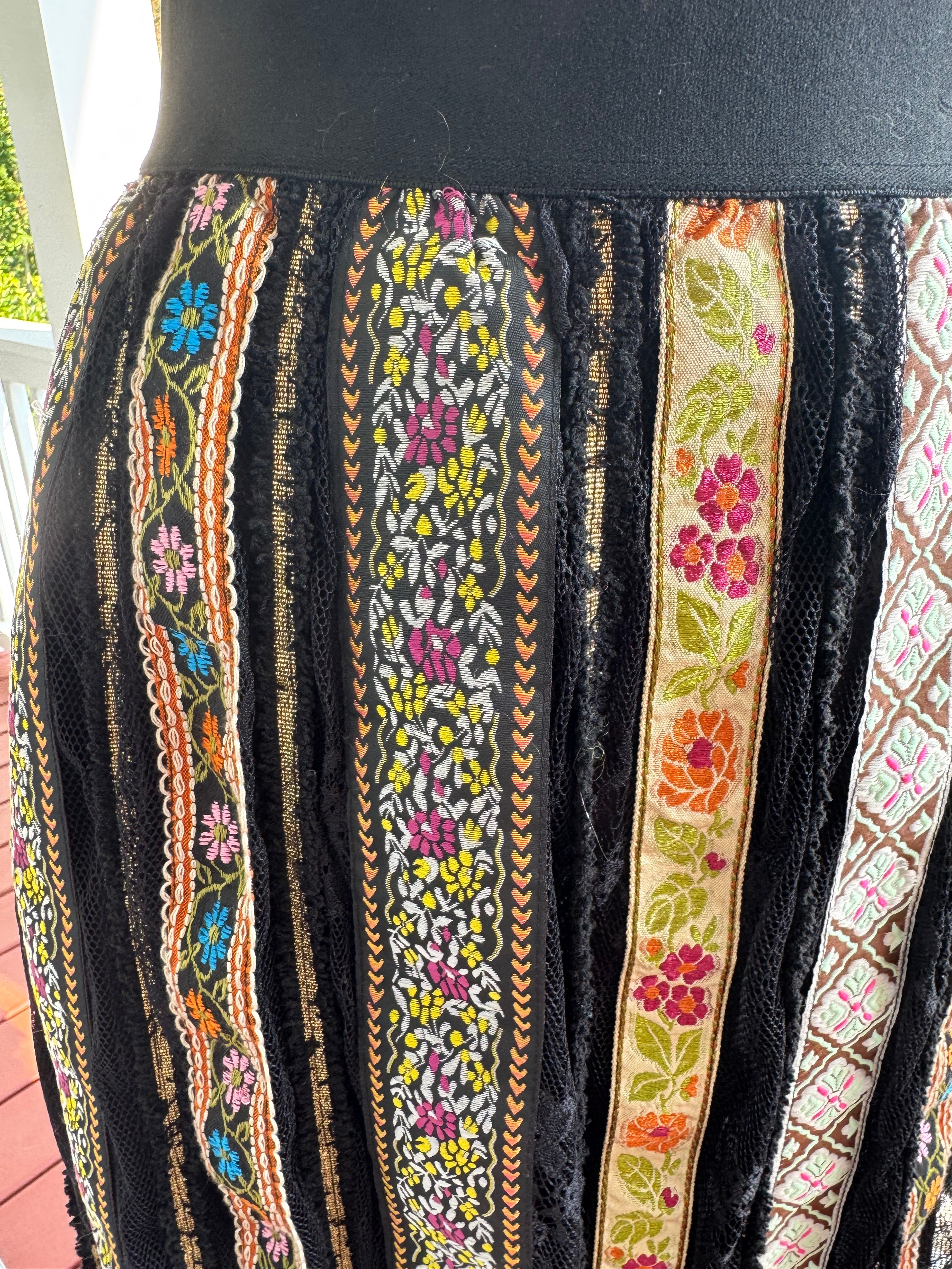 V Cristina Bohemian Stripe Lace Midi Skirt