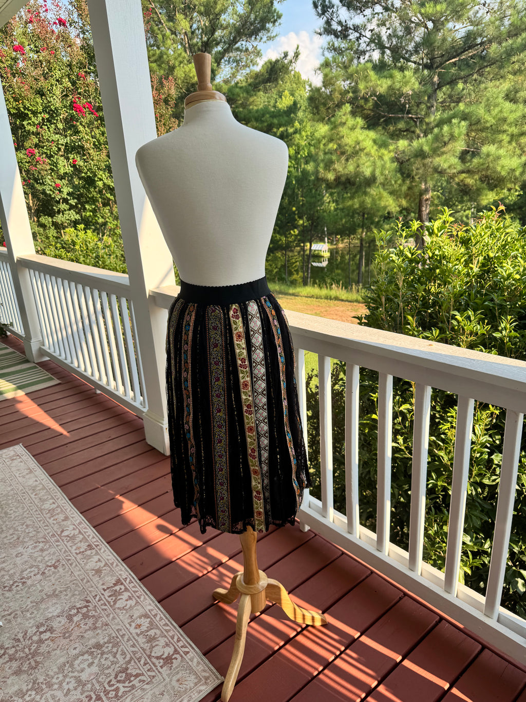 V Cristina Bohemian Stripe Lace Midi Skirt