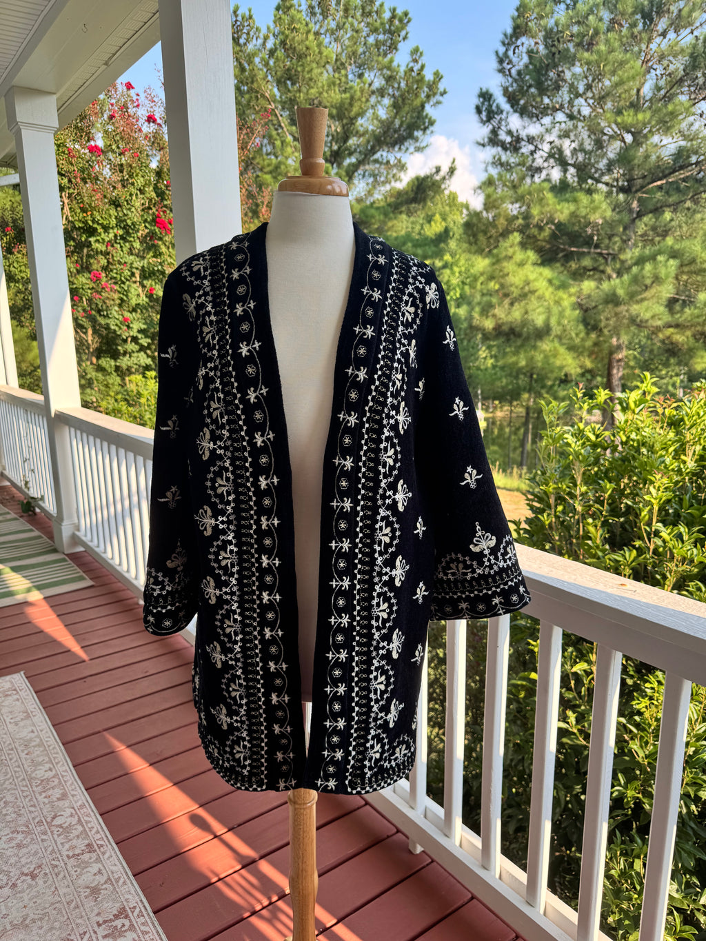 Soft Surroundings Embroidered Open Front Jacket