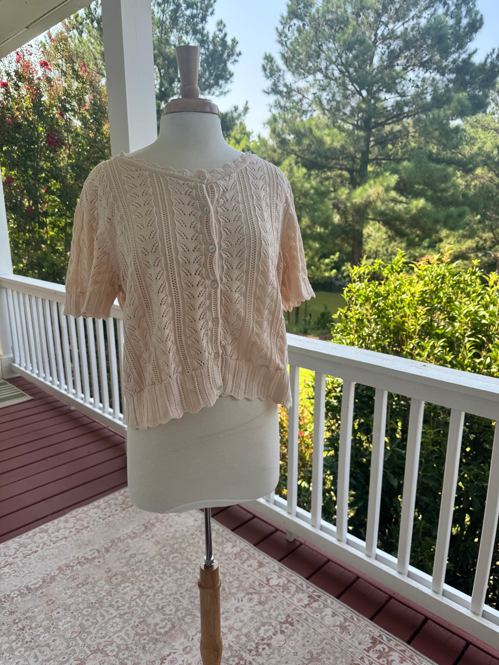 Susan Bristol 100% Cotton Pointelle Knit Cardigan Sweater