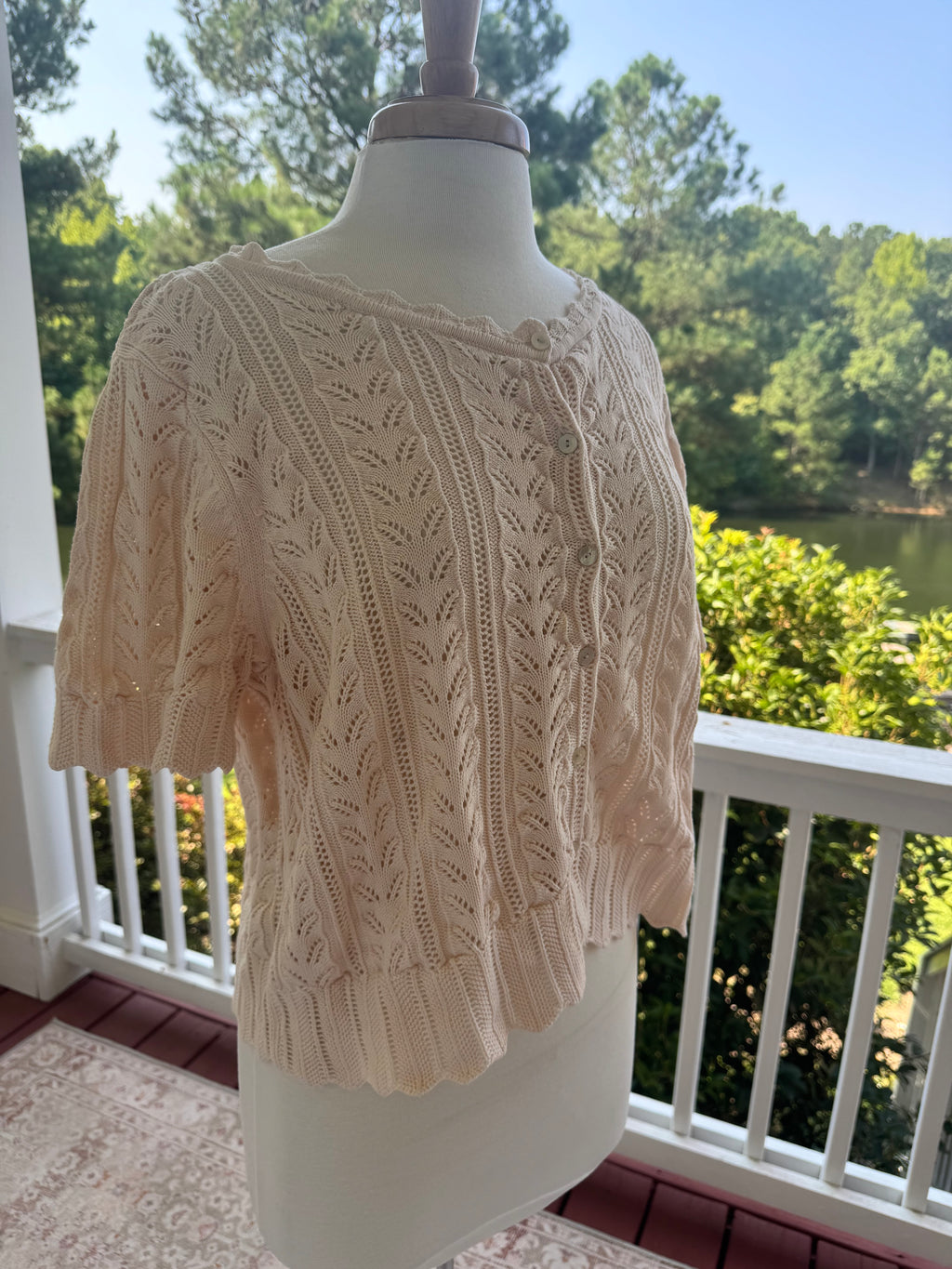 Susan Bristol 100% Cotton Pointelle Knit Cardigan Sweater