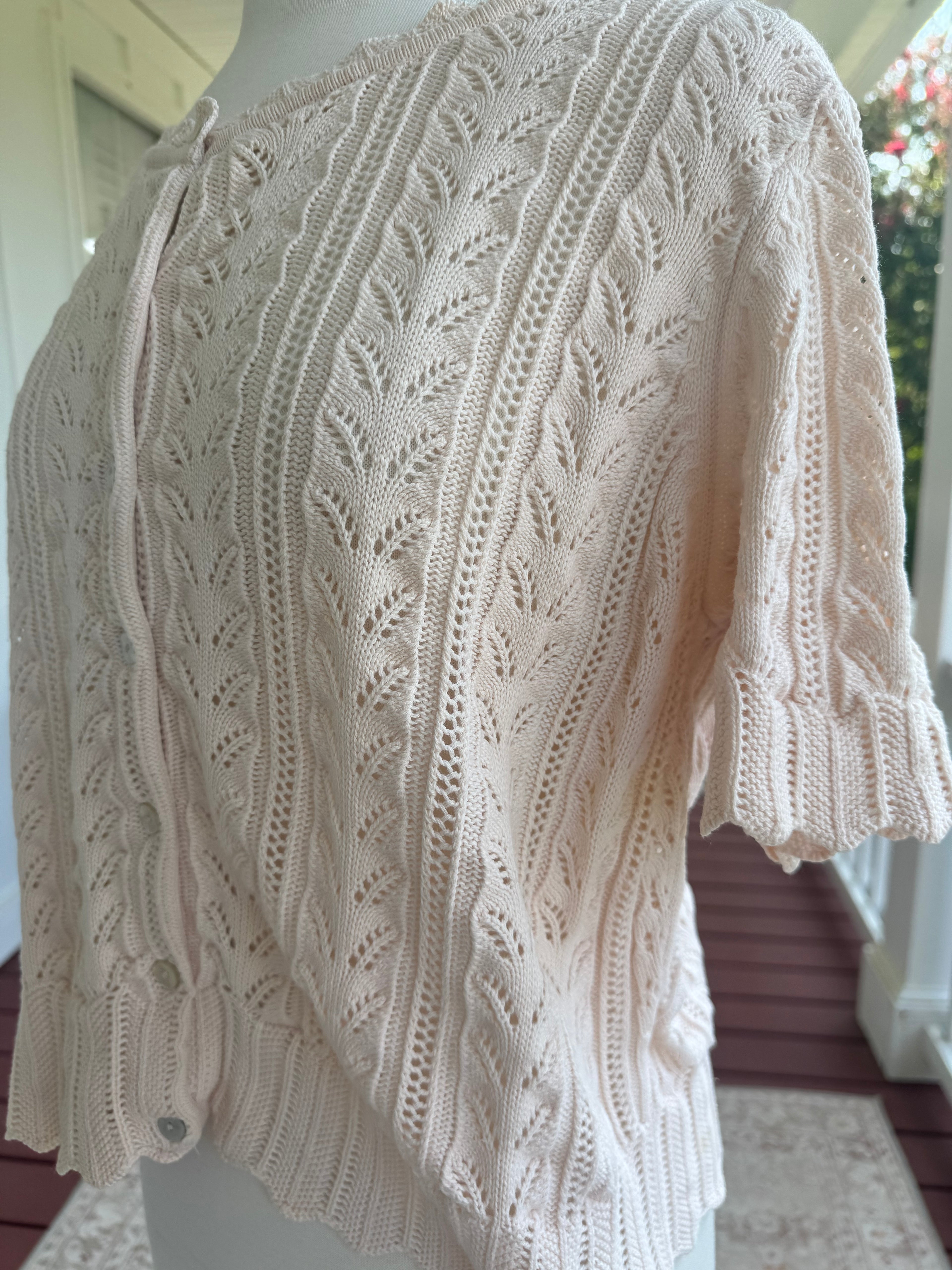 Susan Bristol 100% Cotton Pointelle Knit Cardigan Sweater