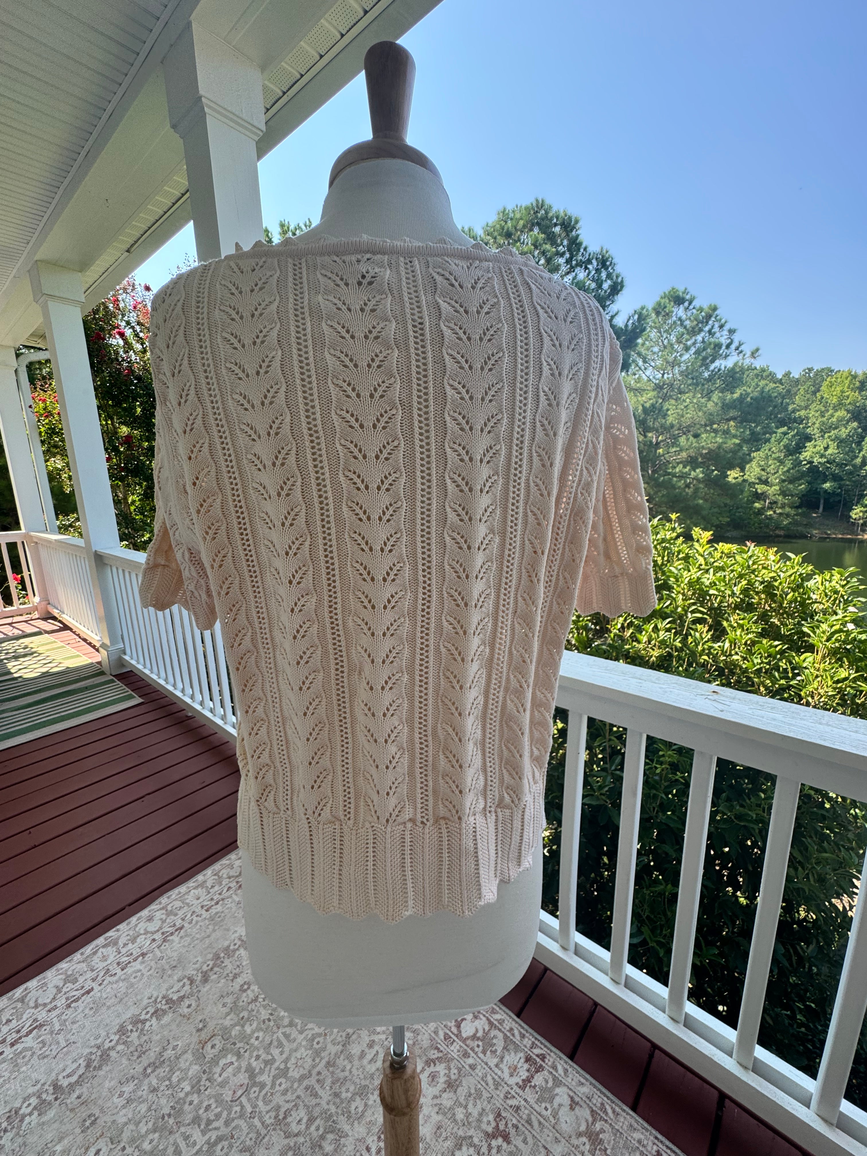 Susan Bristol 100% Cotton Pointelle Knit Cardigan Sweater