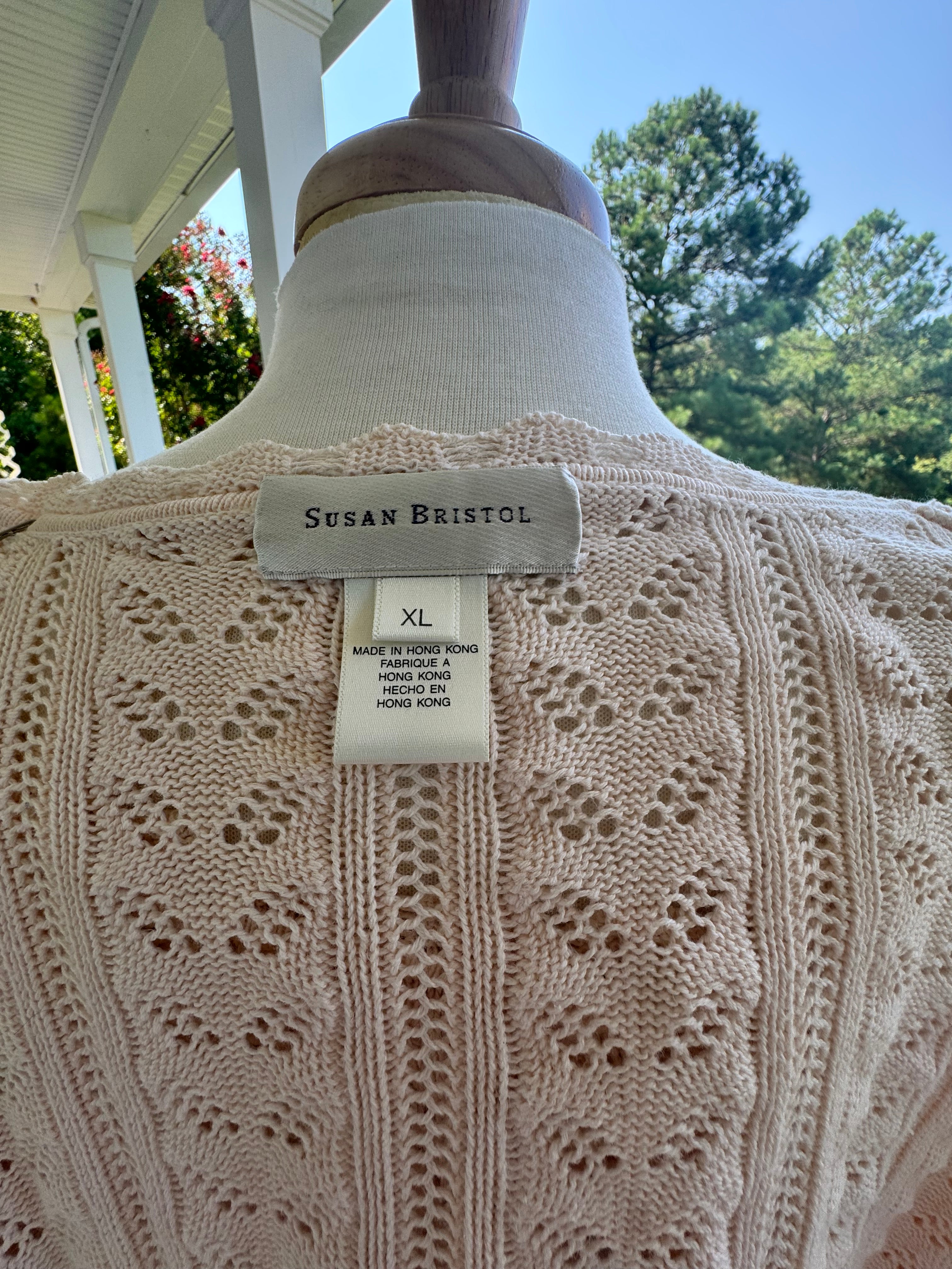 Susan Bristol 100% Cotton Pointelle Knit Cardigan Sweater