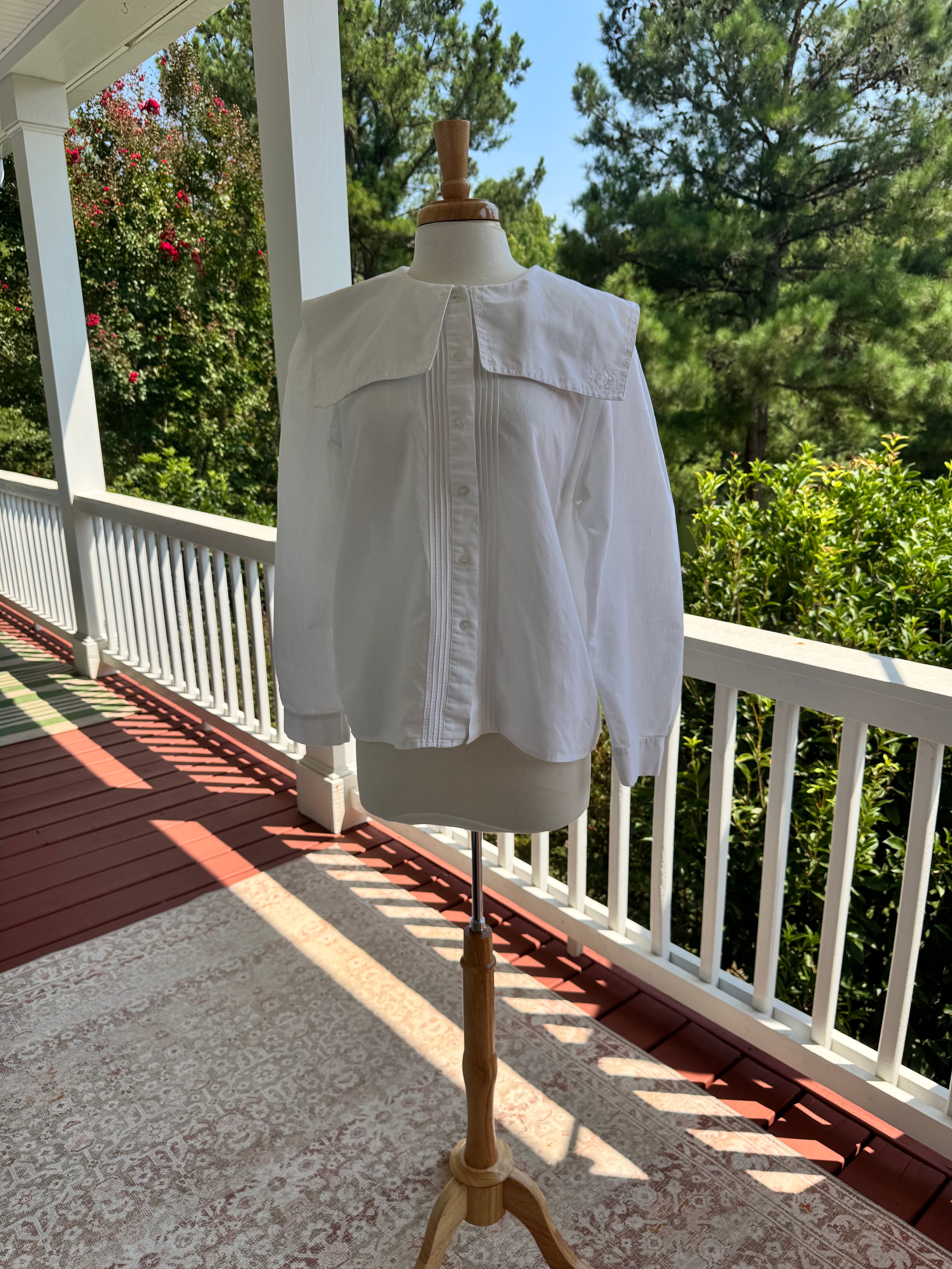Vintage Bryn Connelly White Sailor Collar Ramie Cotton Blouse