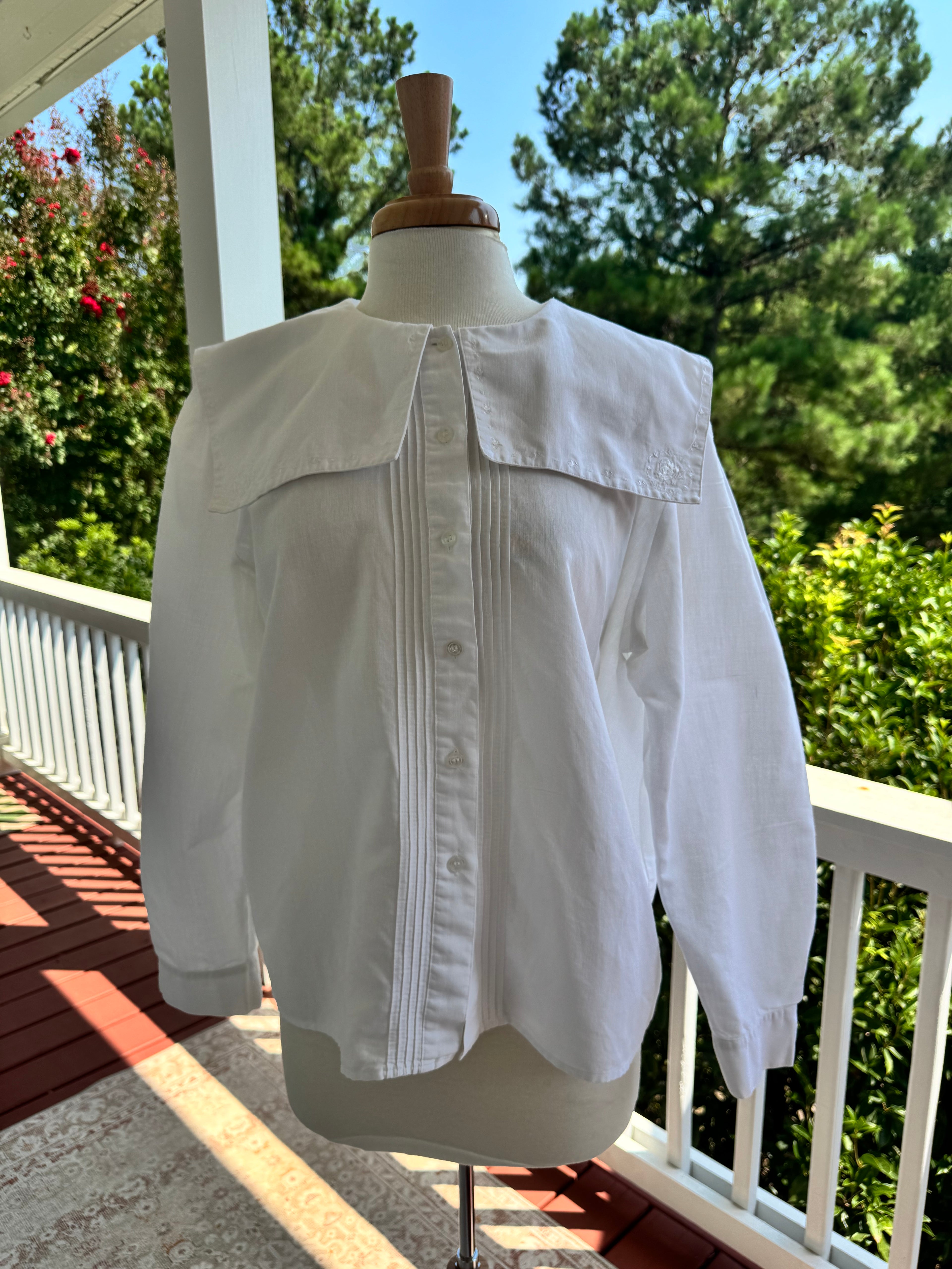 Vintage Bryn Connelly White Sailor Collar Ramie Cotton Blouse