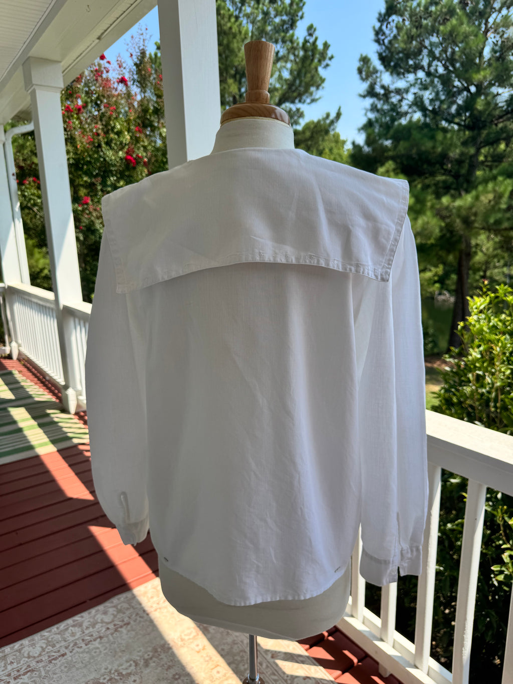 Vintage Bryn Connelly White Sailor Collar Ramie Cotton Blouse