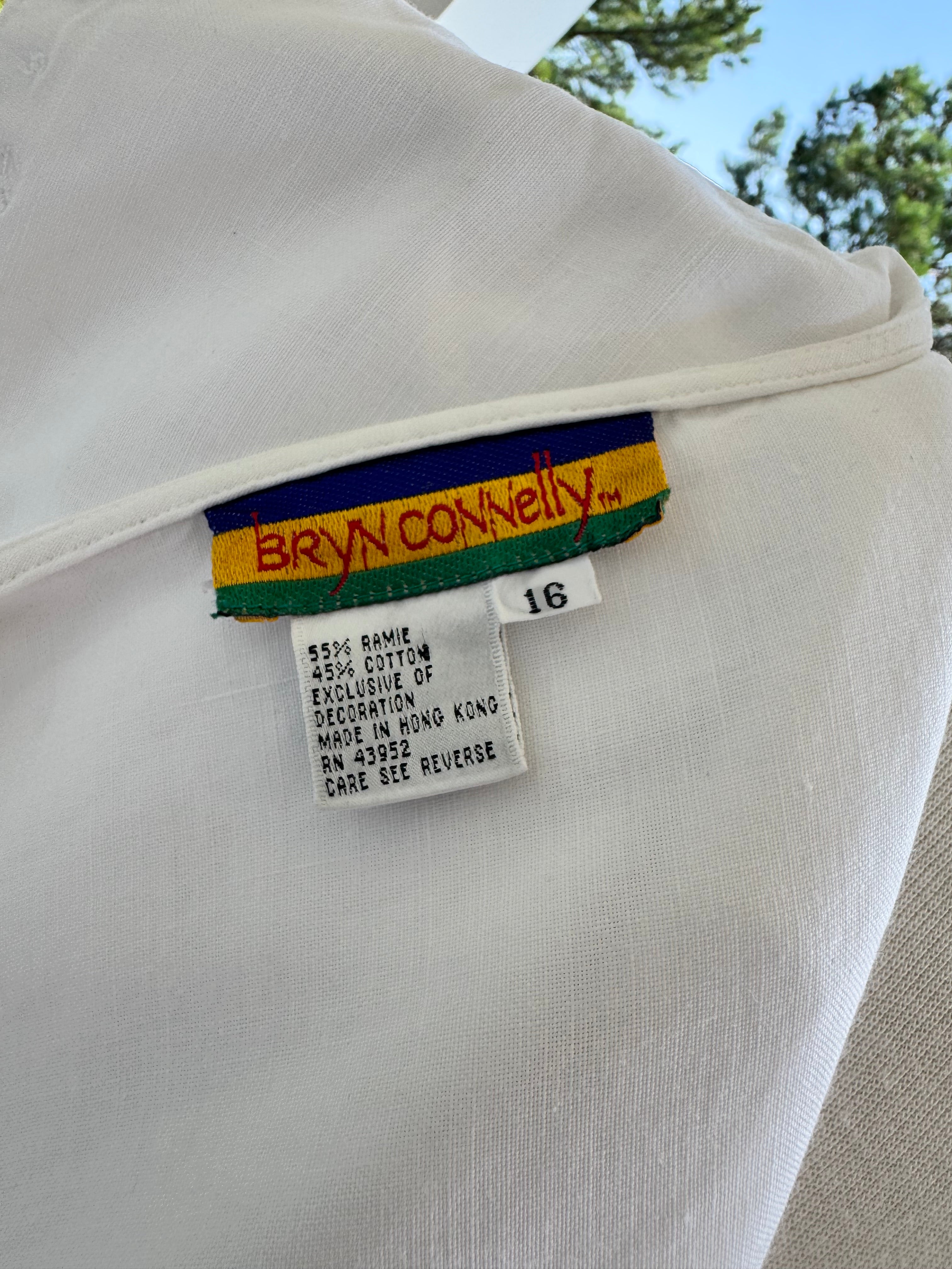 Vintage Bryn Connelly White Sailor Collar Ramie Cotton Blouse