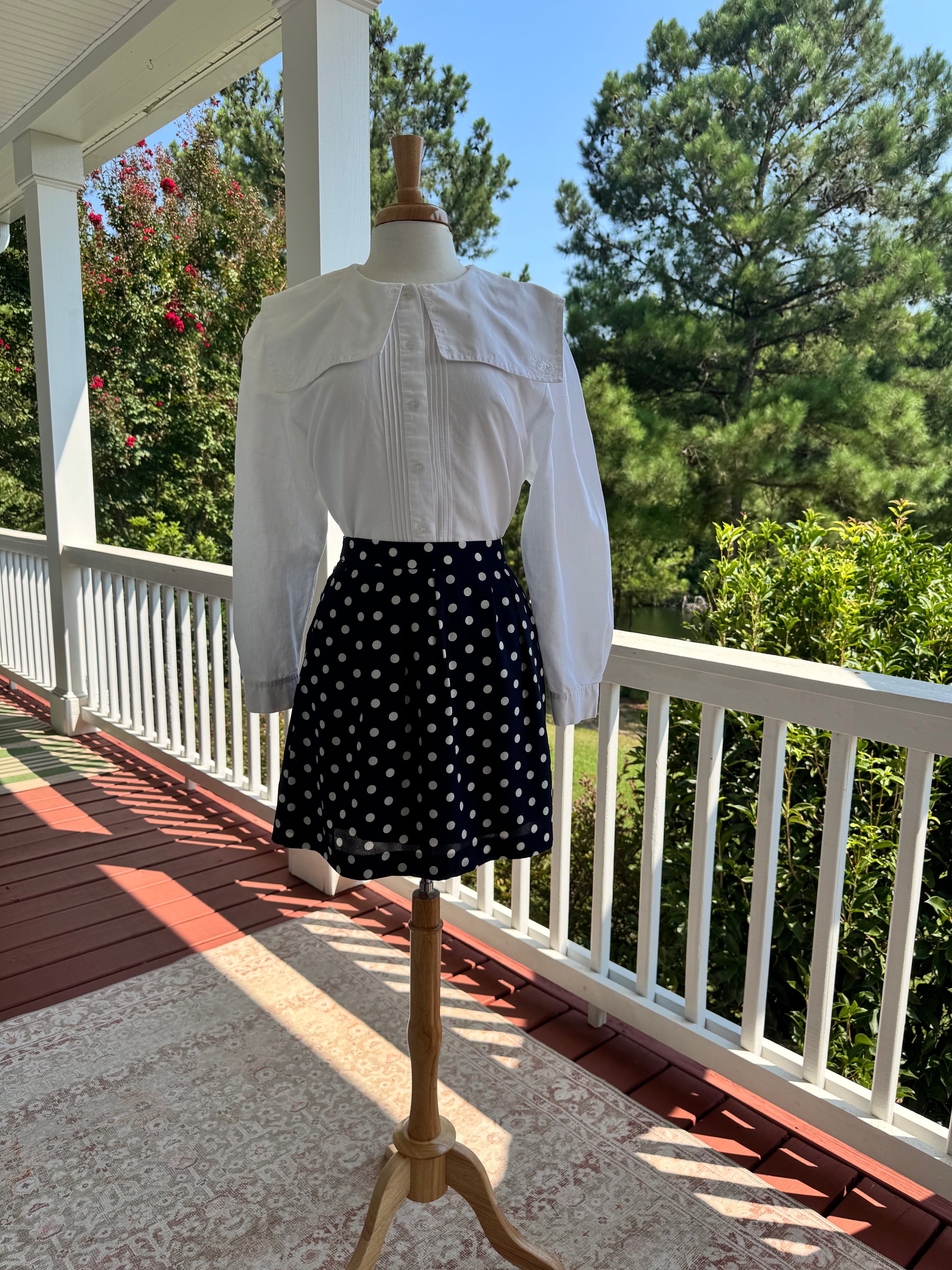 J. Crew Navy White Polka Dot Skirt Women's Size 4 Pleated A-Line