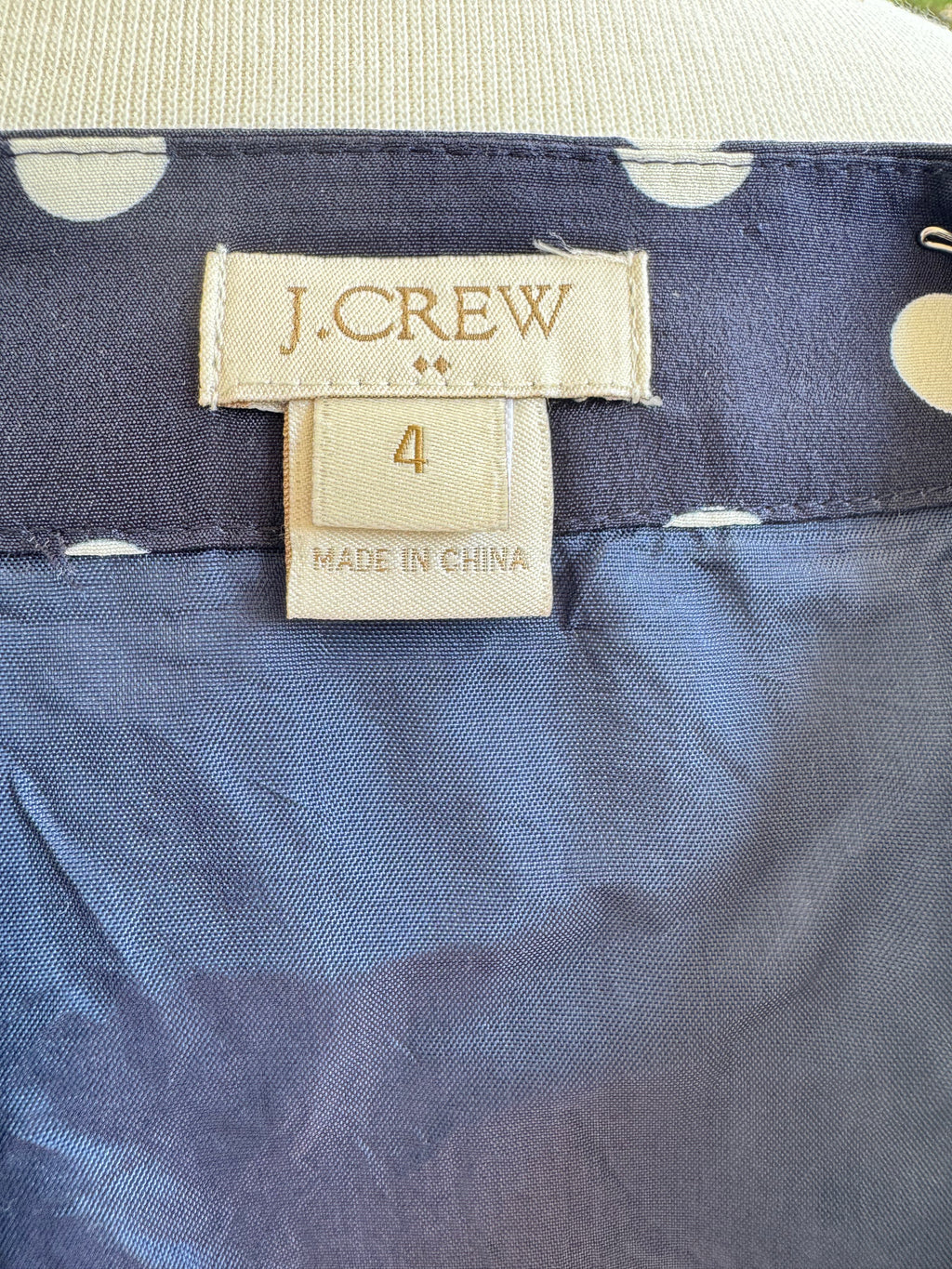 J. Crew Navy White Polka Dot Skirt Women's Size 4 Pleated A-Line