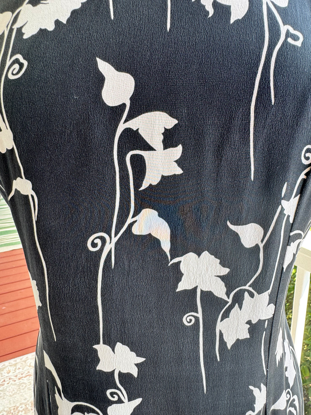 Vintage 1990s Patrick Collection 100% Silk Black & White Floral Sheath Dress