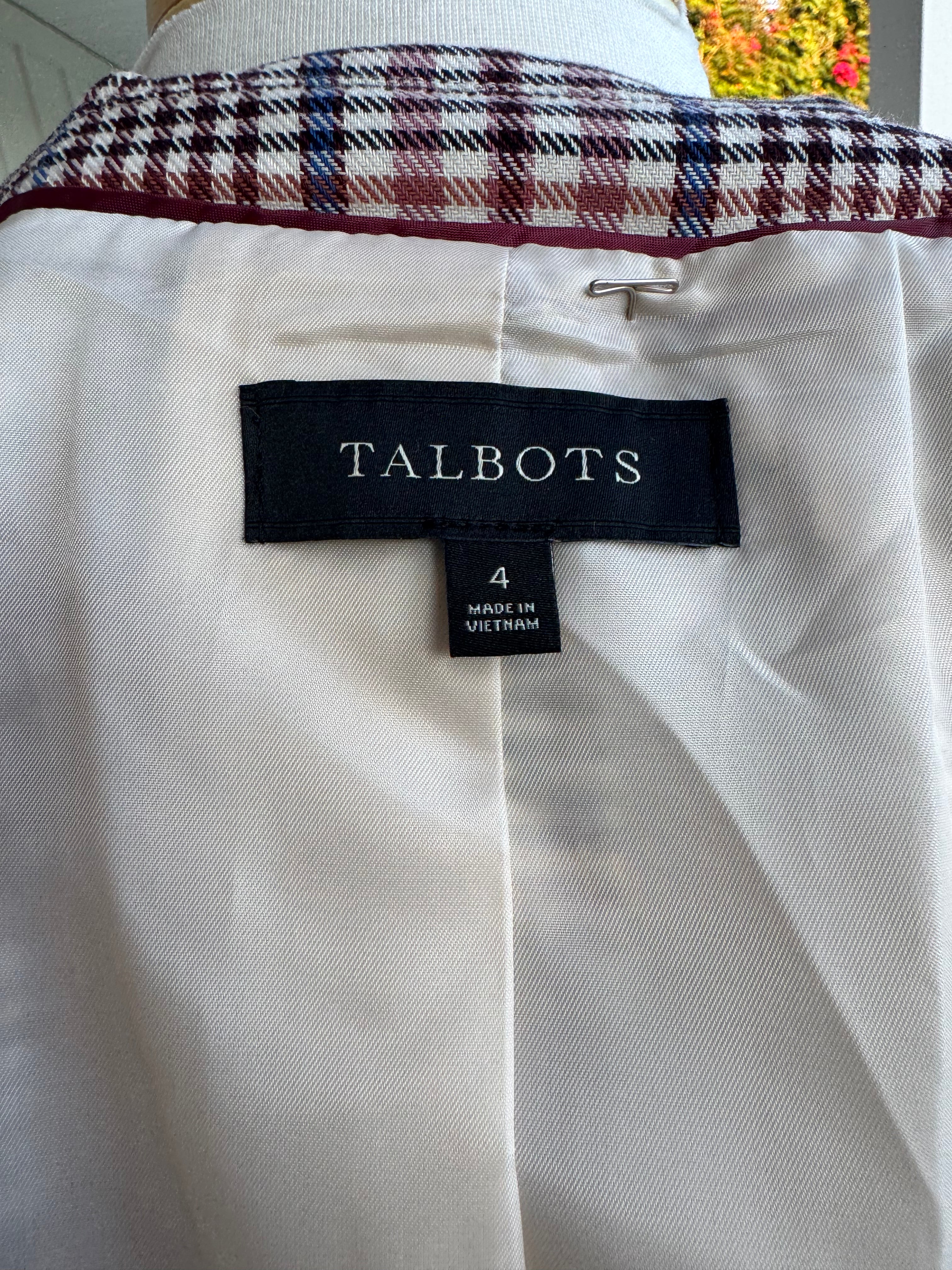 Talbots Plaid Blazer Women's Cotton Stretch Jacket Glen Check Career Preppy
