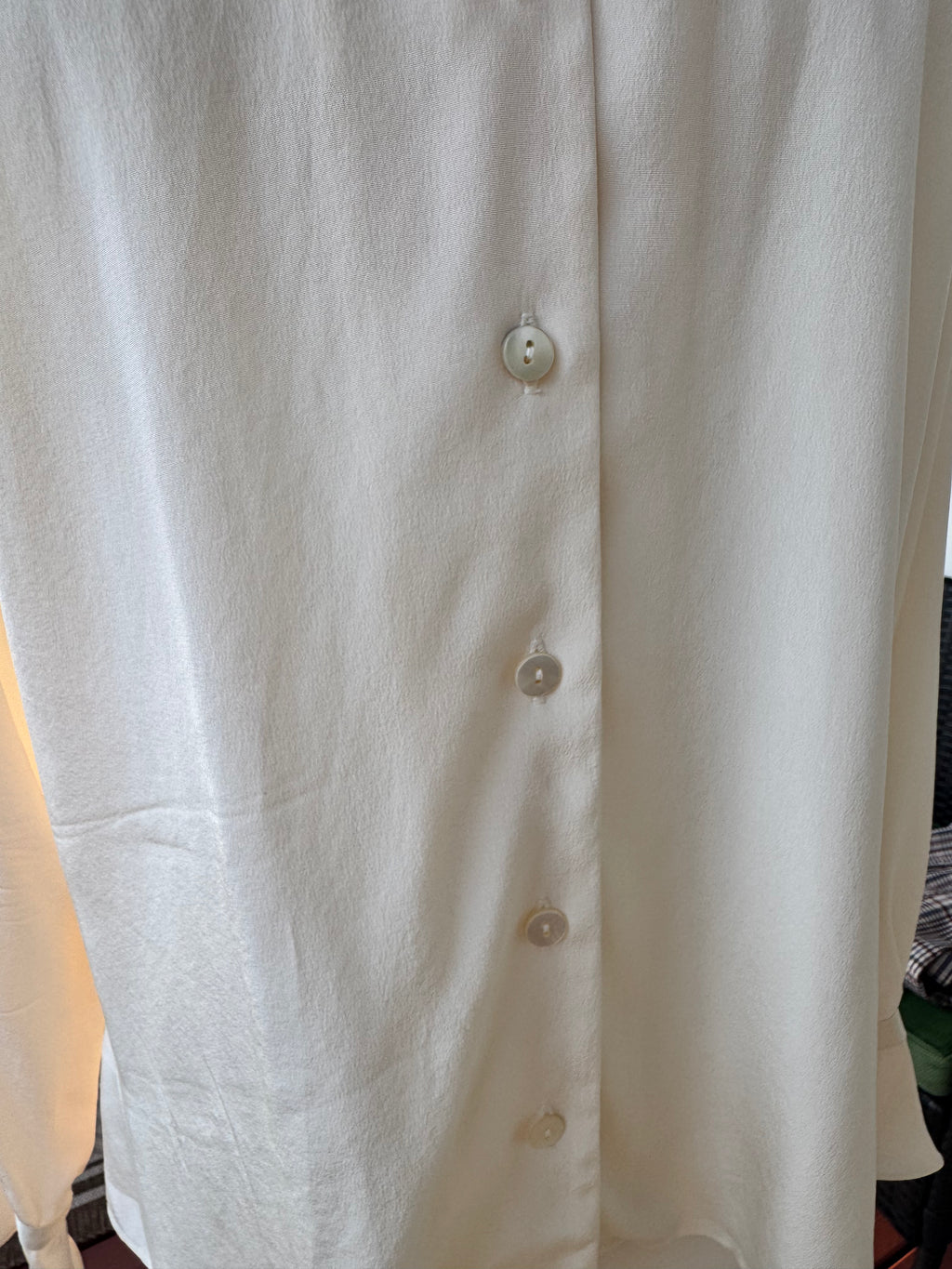 Coldwater Creek 100% Silk Blouse Women's Size 14 Ivory Mandarin Collar Top