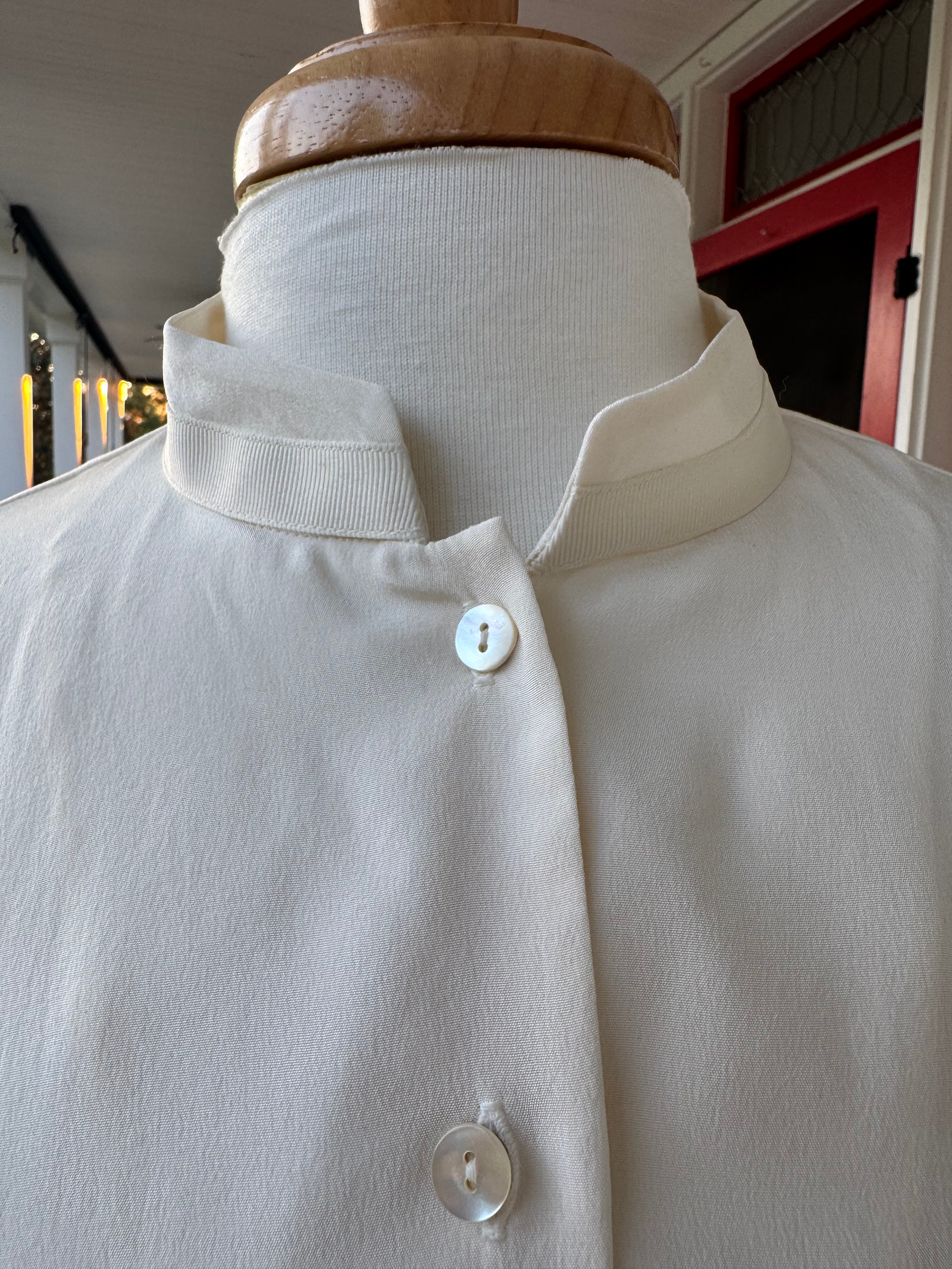 Coldwater Creek 100% Silk Blouse Women's Size 14 Ivory Mandarin Collar Top