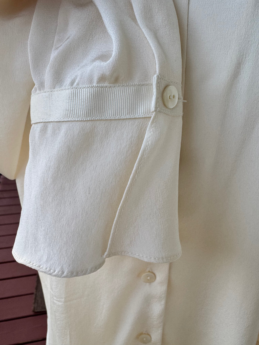 Coldwater Creek 100% Silk Blouse Women's Size 14 Ivory Mandarin Collar Top