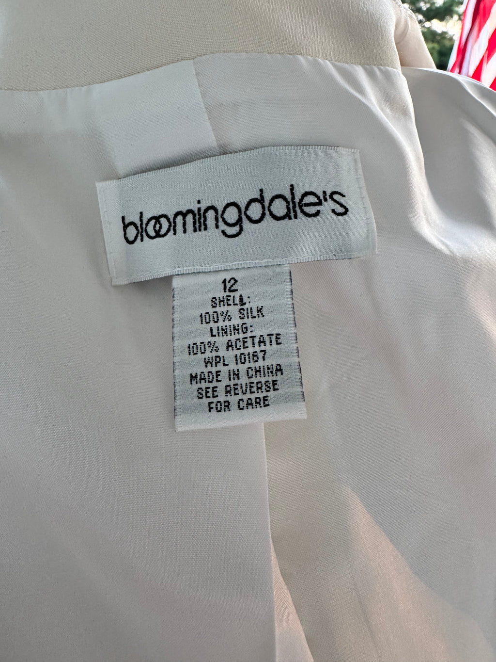 Bloomingdales 100% Silk Ivory Blazer Ruched Waist Open Front