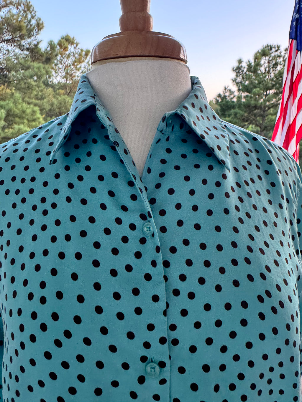 Jones New York Signature 100% Silk Blouse Women's Large Teal Polka Dot Blouse