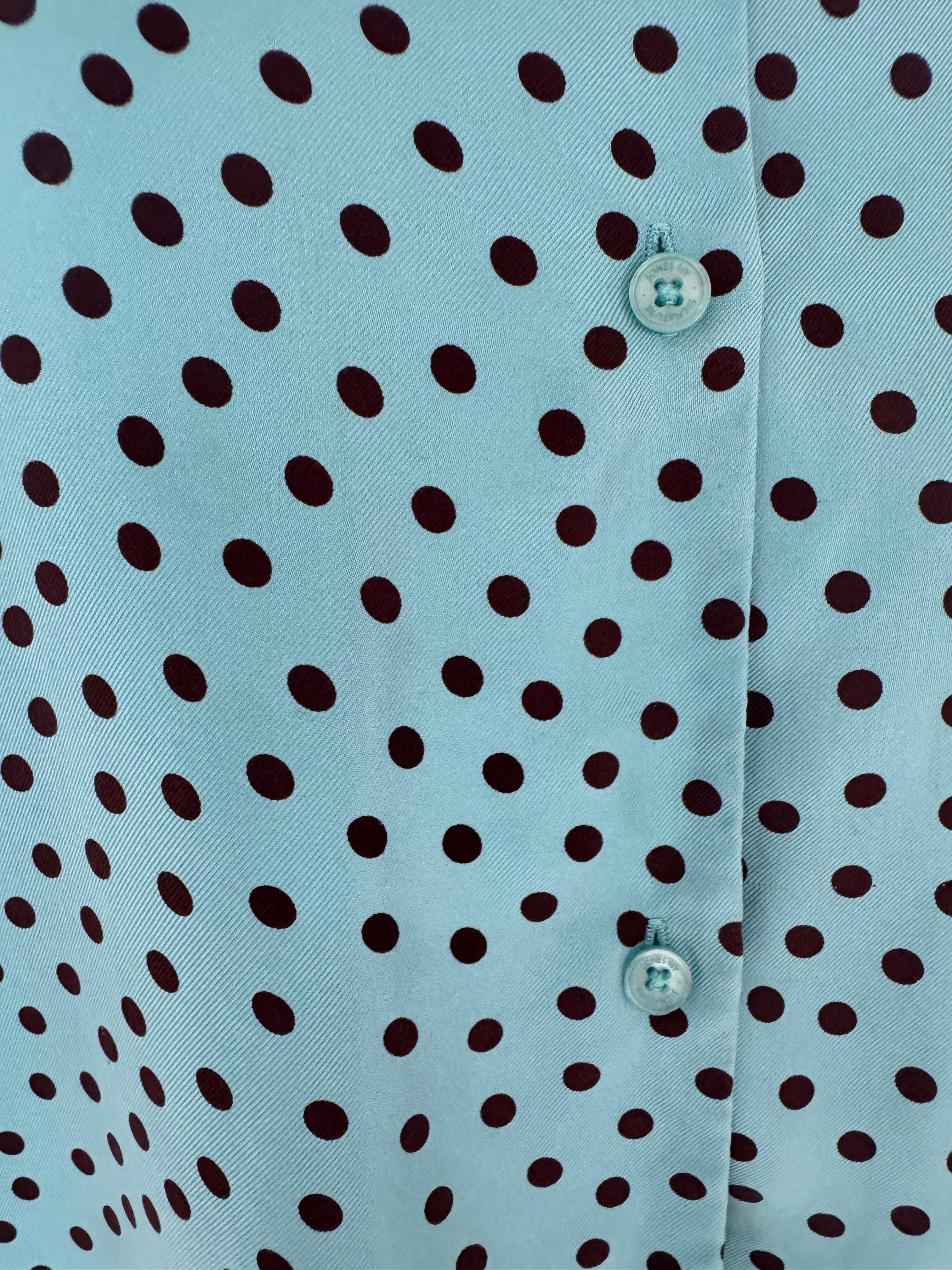 Jones New York Signature 100% Silk Blouse Women's Large Teal Polka Dot Blouse