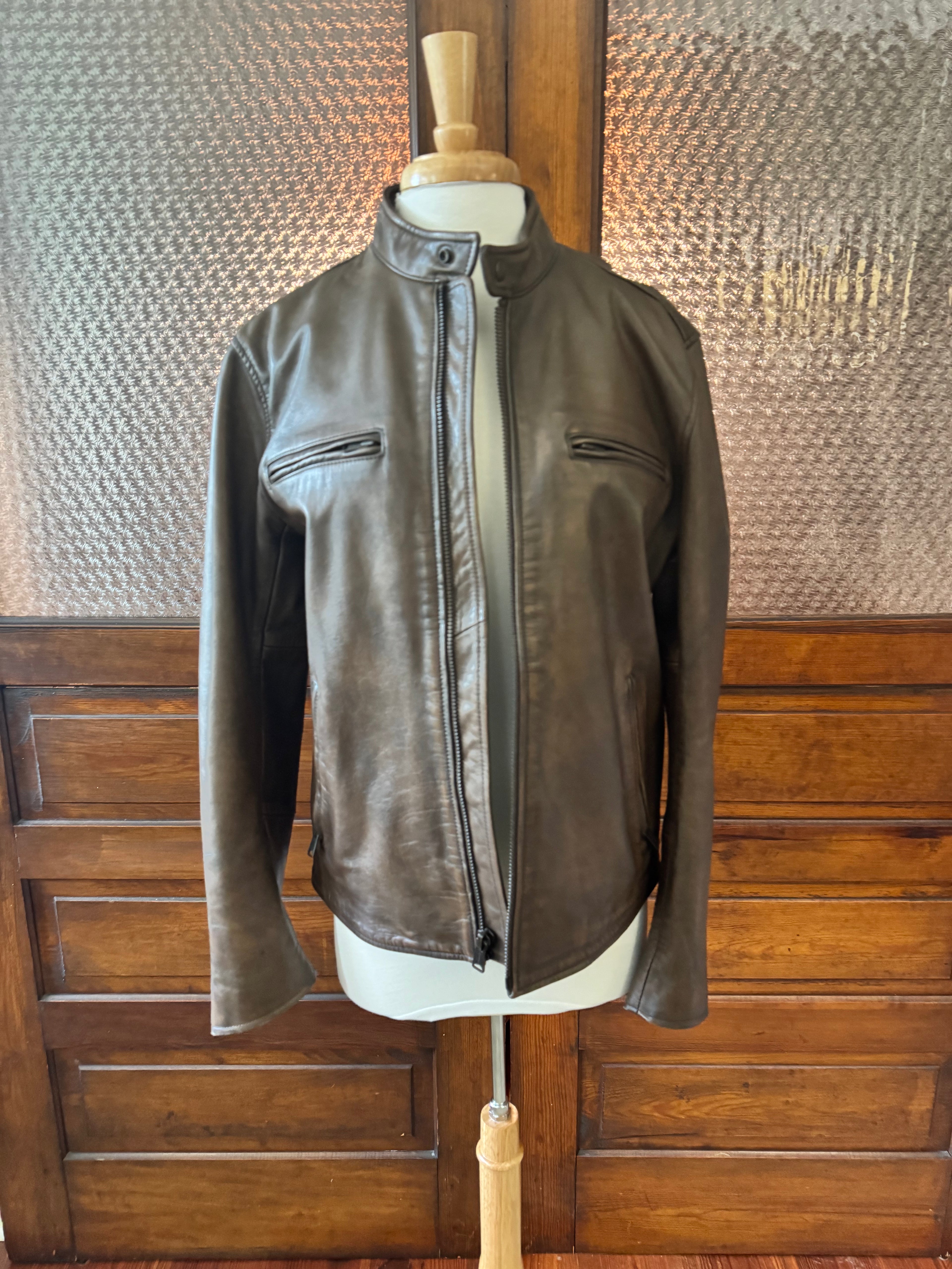 Lucky Brand Men's Genuine Leather Cafe Racer Jacket