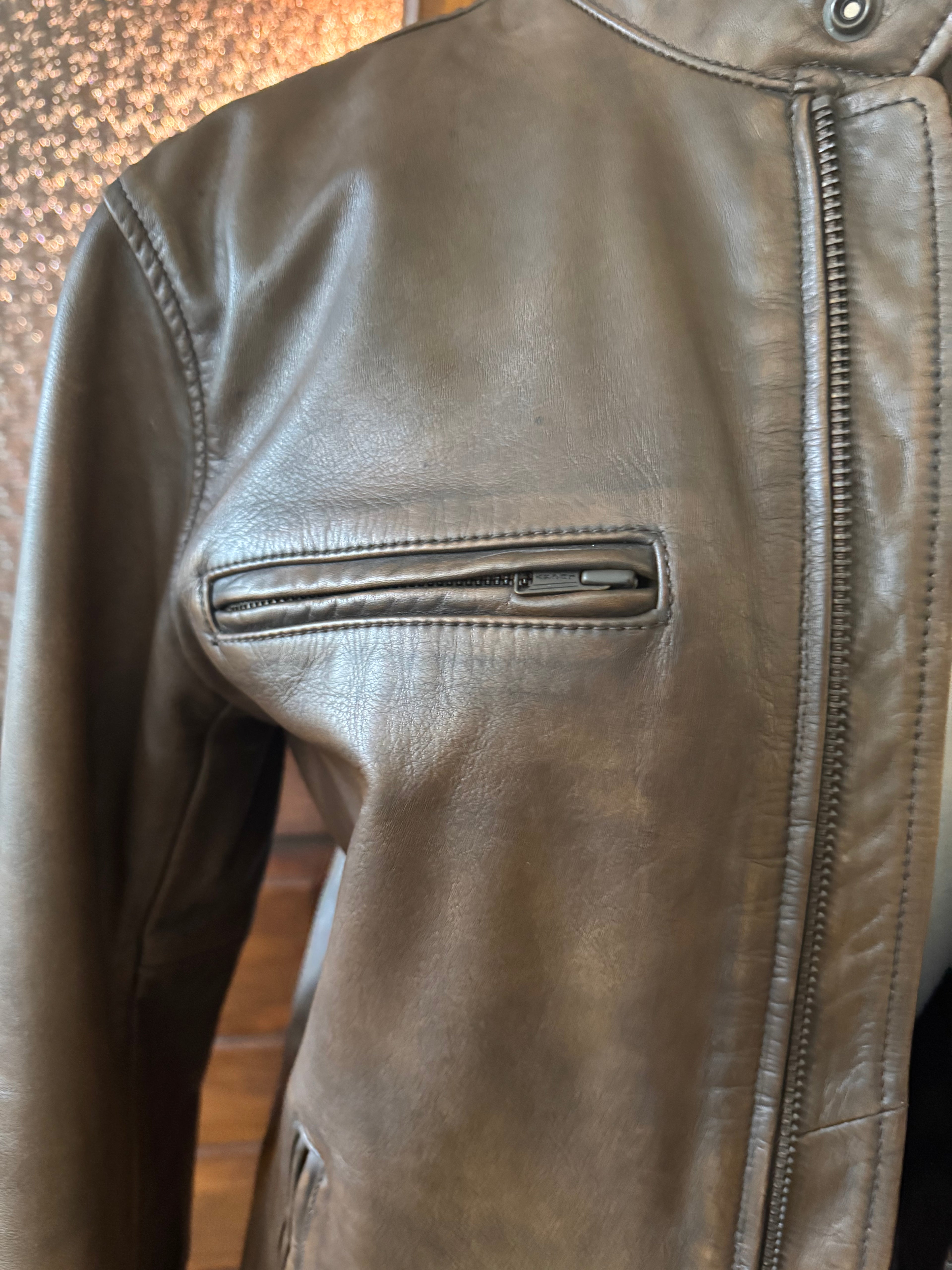 Lucky Brand Men's Genuine Leather Cafe Racer Jacket
