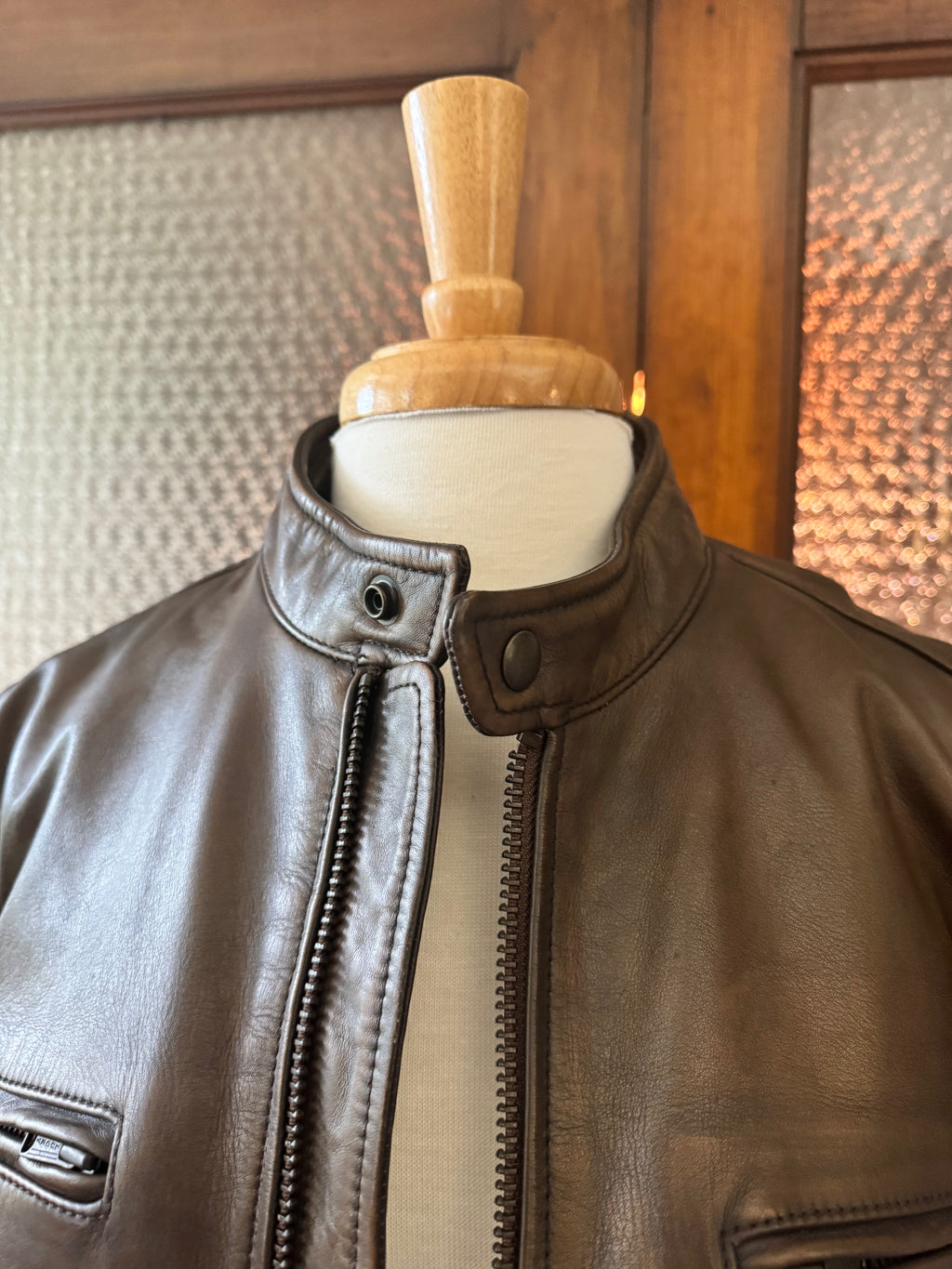 Lucky Brand Men's Genuine Leather Cafe Racer Jacket