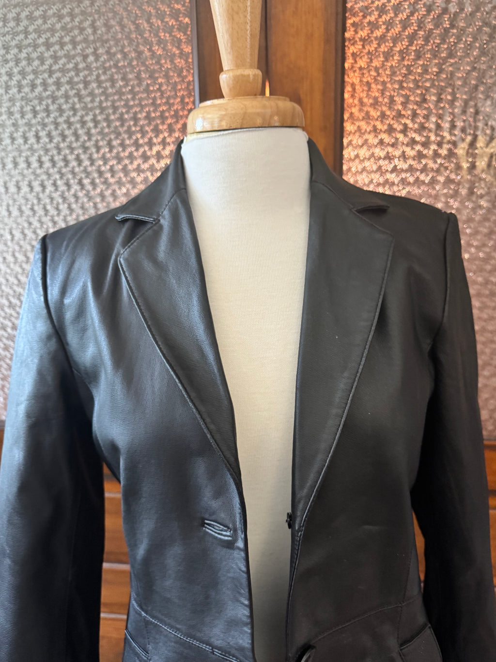 Vintage Newport News Genuine Leather Full Length Trench Coat Black 1990s
