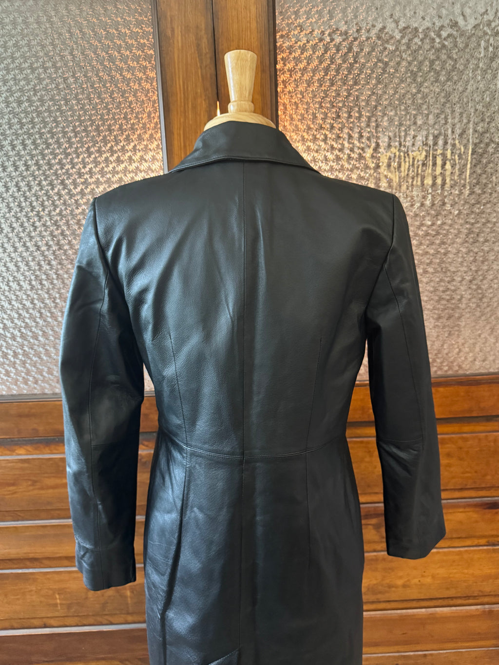 Vintage Newport News Genuine Leather Full Length Trench Coat Black 1990s
