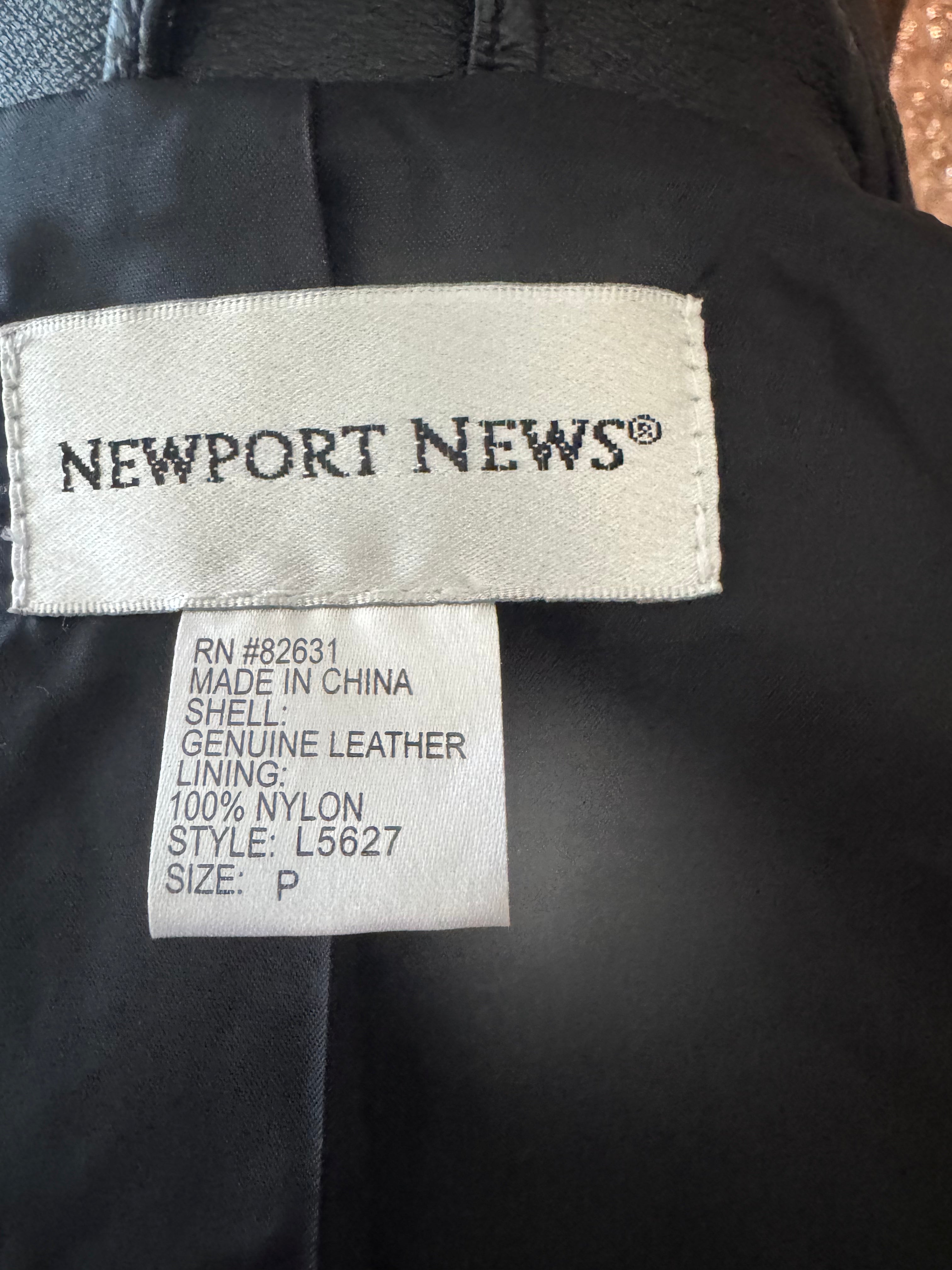 Vintage Newport News Genuine Leather Full Length Trench Coat Black 1990s