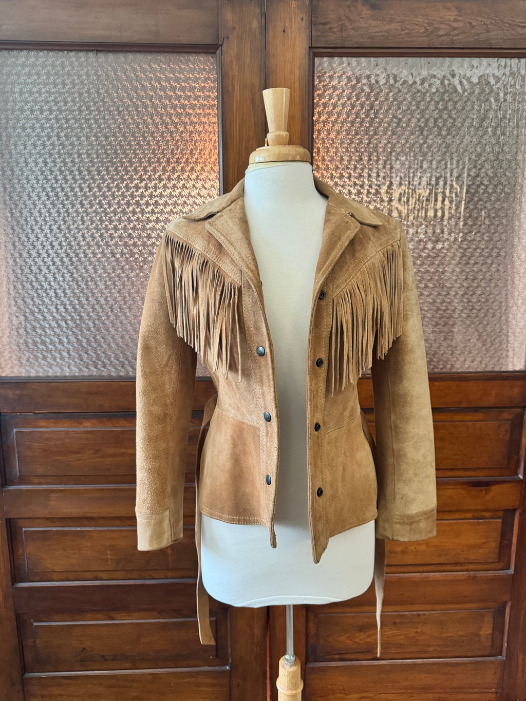 Vintage Winlit Suede Fringe Leather Western Jack Tan Belted Small