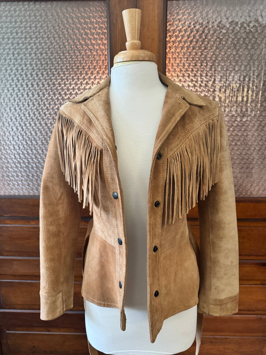 Vintage Winlit Suede Fringe Leather Western Jack Tan Belted Small